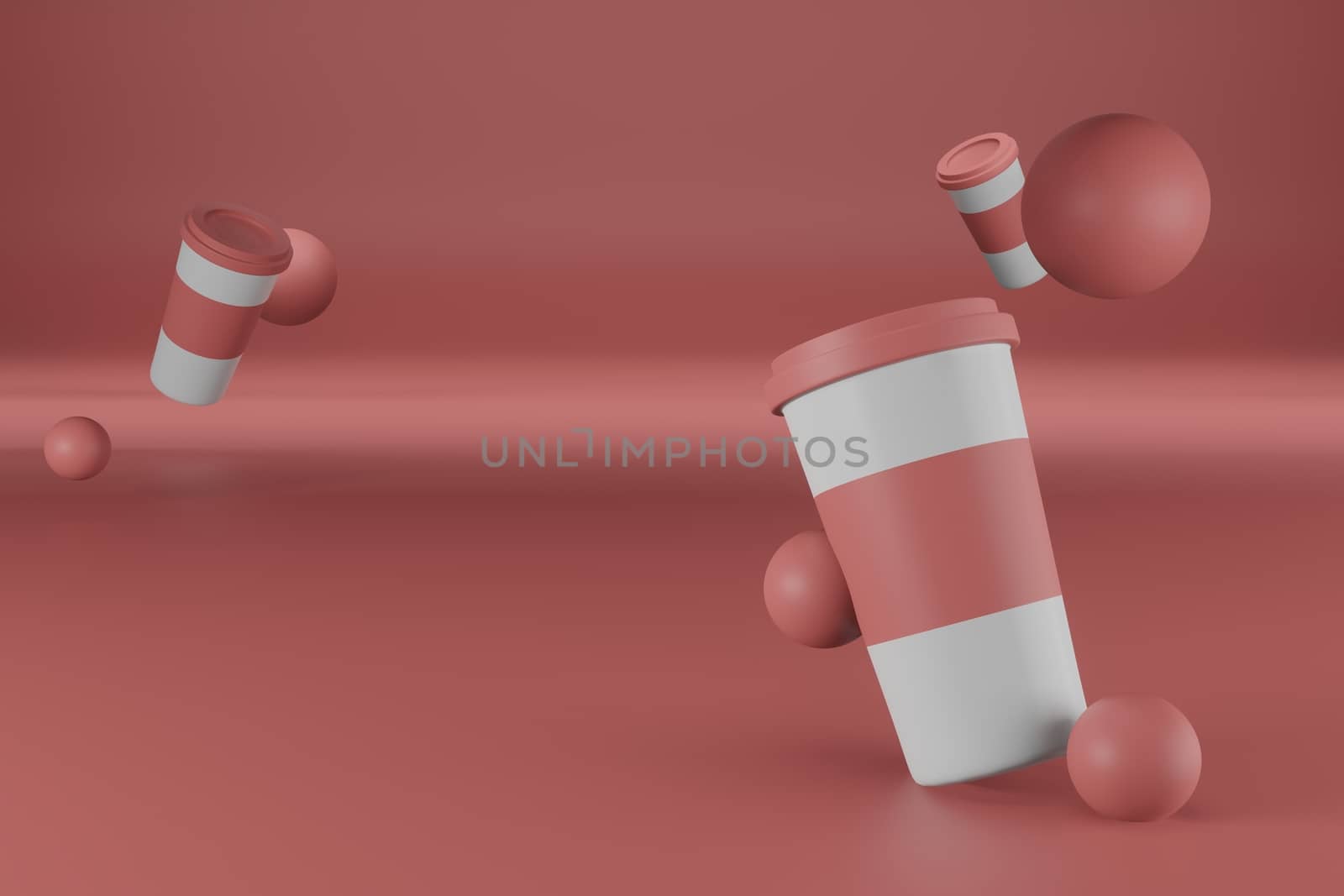 floating cup of coffee for background in 3d rendering