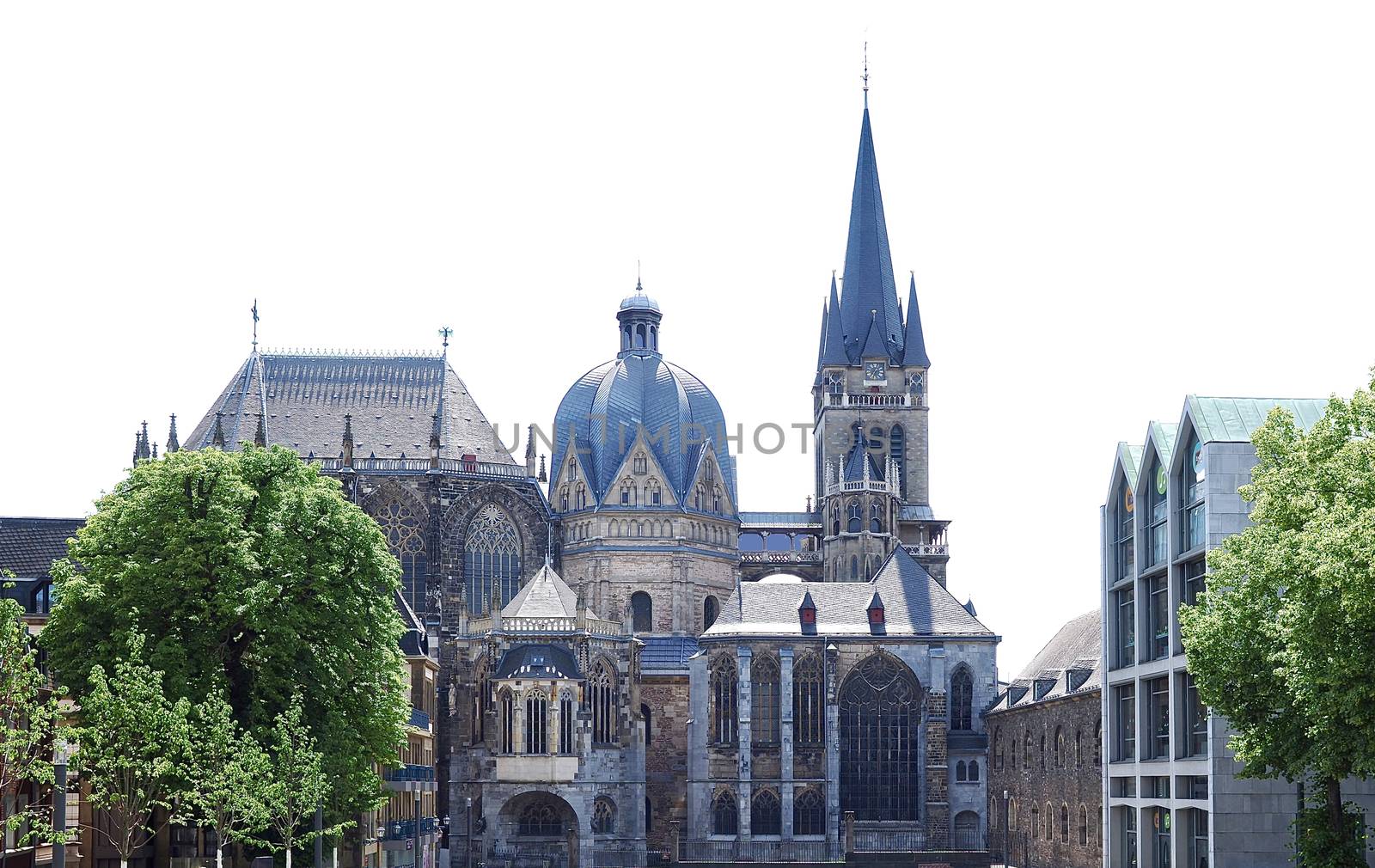 Famous cathedral or dome of Aachen in Germany with blue sky