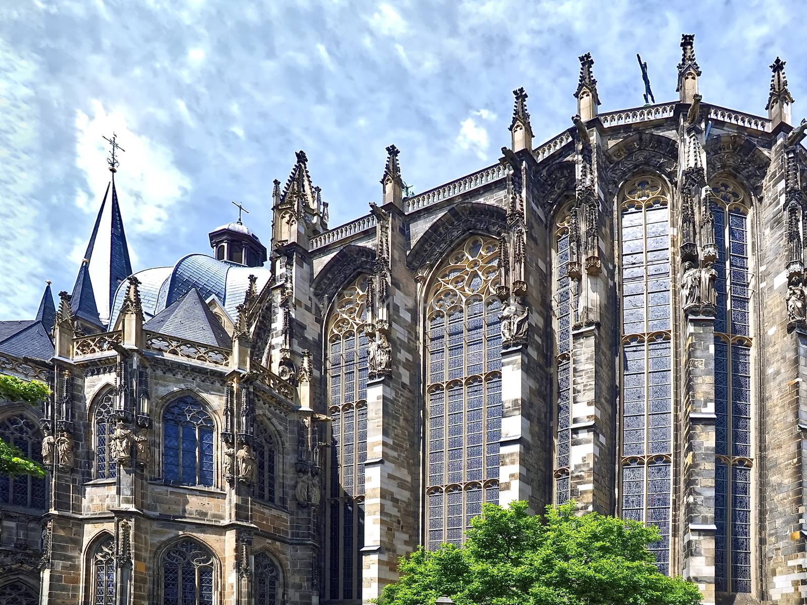 Famous cathedral or dome of Aachen in Germany with blue sky