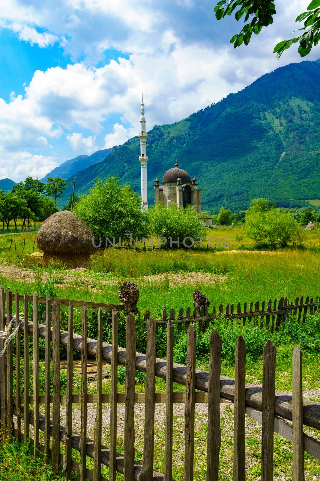 Countryside and a local mosque in Plav area, southern Montenegro
