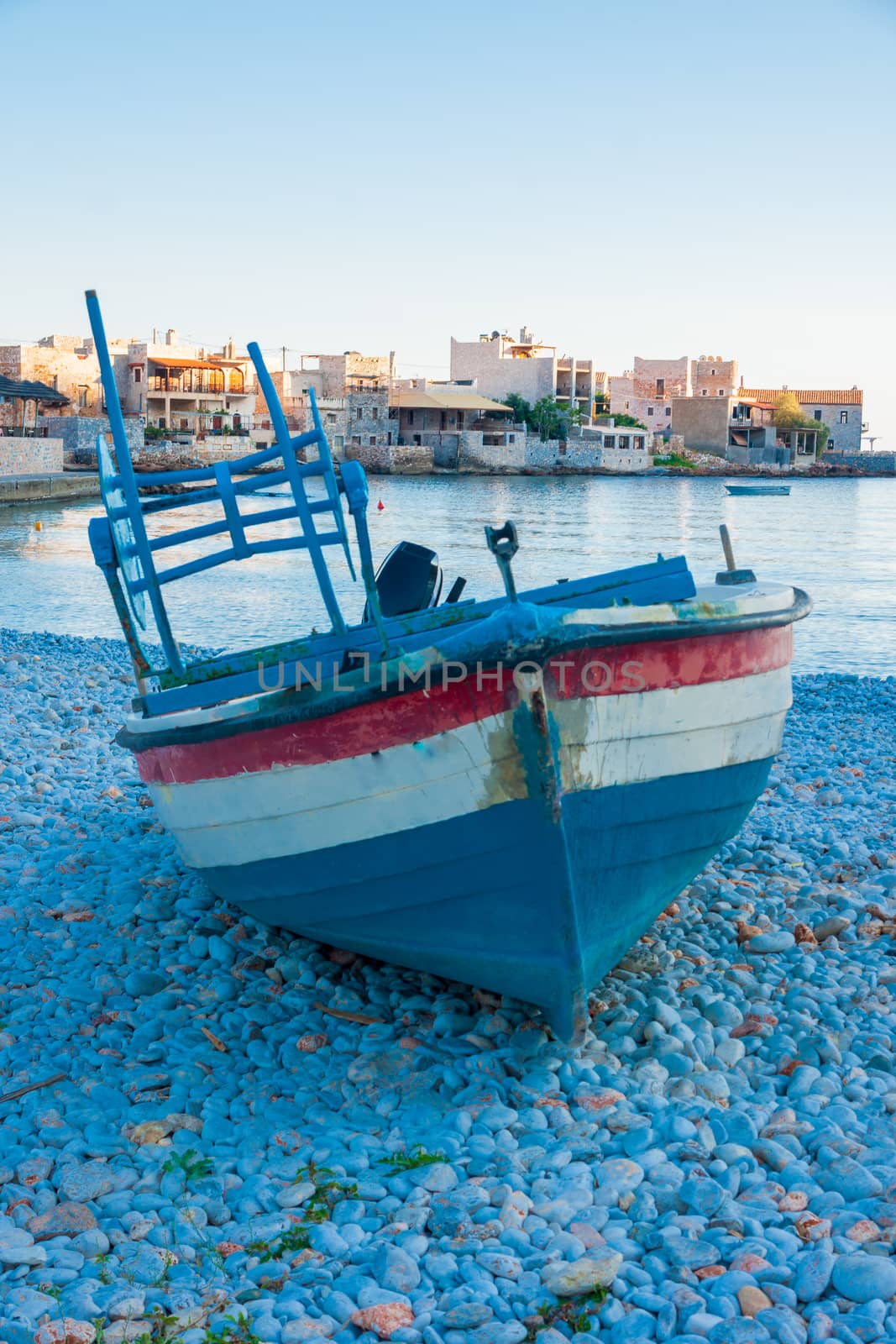 Boat on the beach in Gerolimenas, Mani Peninsula, Greece