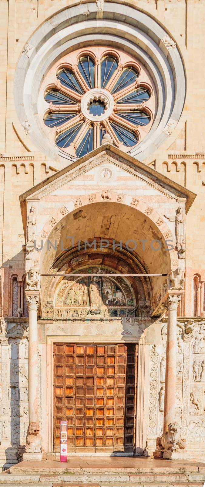 The entrance of the basilica of San Zeno Maggiore, in Verona, Veneto, Italy