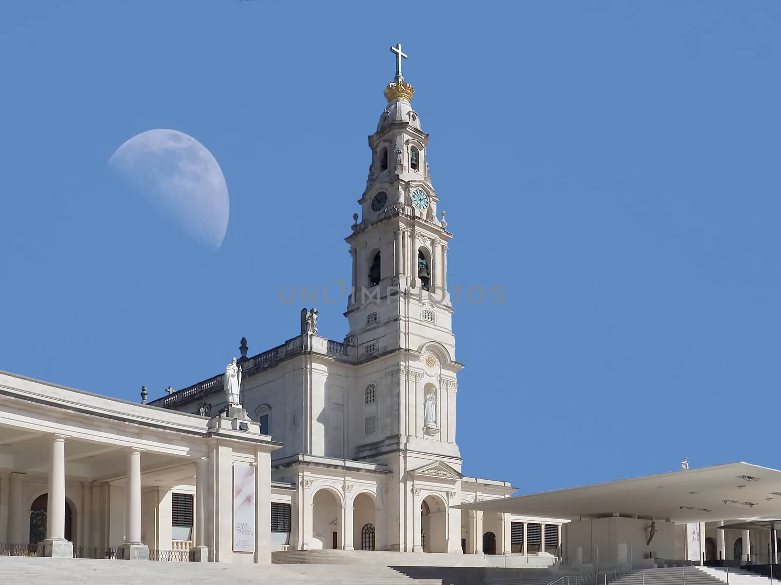 Church of Fatima in the Centro region of Portugal with a moon