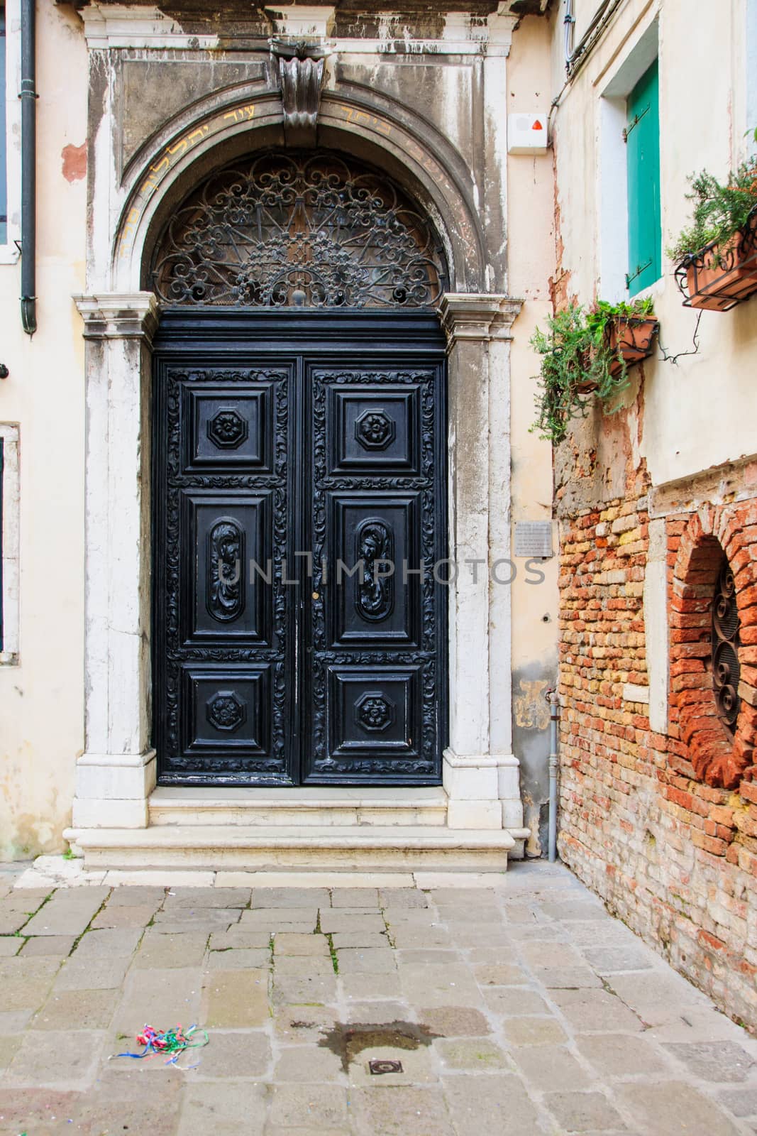 The door of the Spanish Synagogue, Cannaregio, Venice, Veneto, Italy