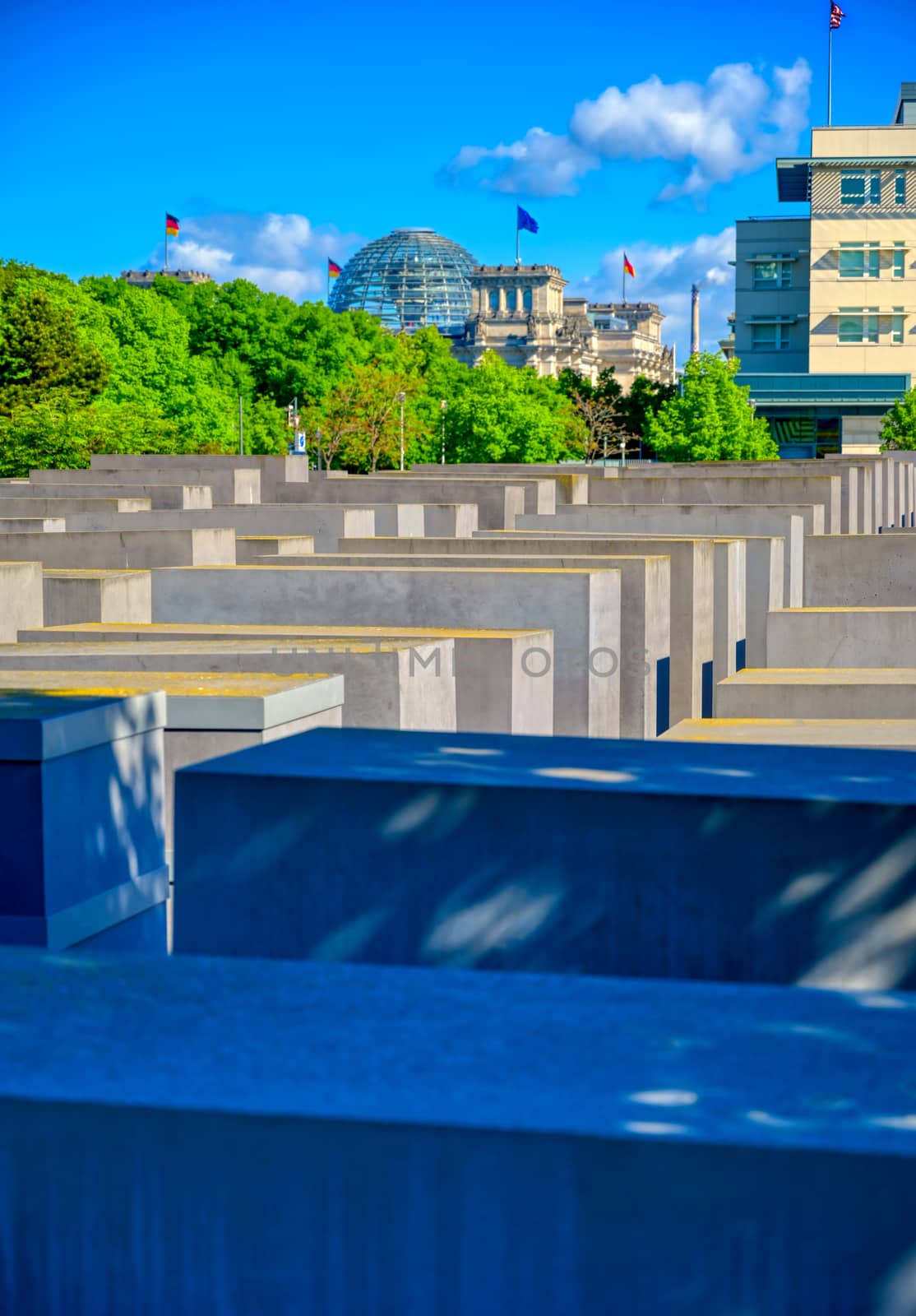 Berlin, Germany - May 5, 2019 - The Memorial to the Murdered Jews of Europe, also known as the Holocaust Memorial, is a memorial in Berlin to the Jewish victims of the Holocaust located in Berlin, Germany.