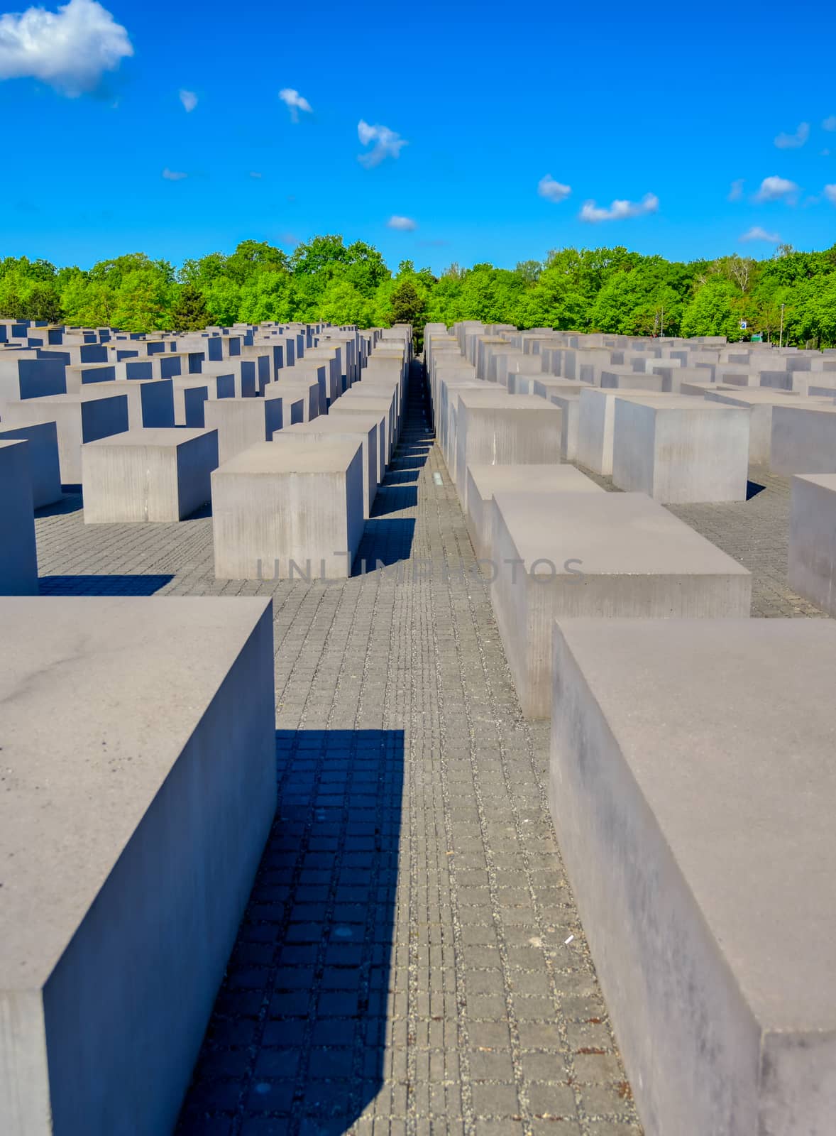 Berlin, Germany - May 5, 2019 - The Memorial to the Murdered Jews of Europe, also known as the Holocaust Memorial, is a memorial in Berlin to the Jewish victims of the Holocaust located in Berlin, Germany.