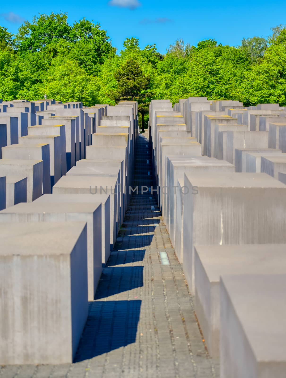 Berlin, Germany - May 5, 2019 - The Memorial to the Murdered Jews of Europe, also known as the Holocaust Memorial, is a memorial in Berlin to the Jewish victims of the Holocaust located in Berlin, Germany.