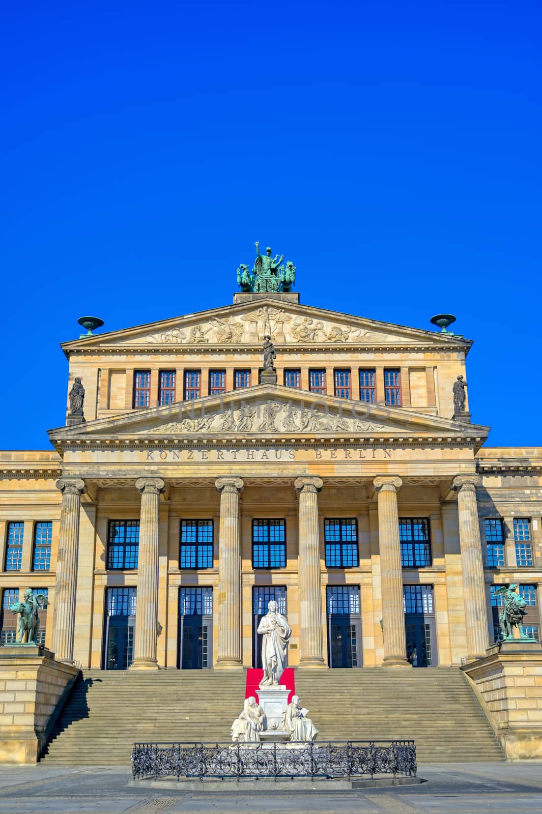 The Gendarmenmarkt square in Berlin, Germany which houses the Berlin Concert Hall (Konzerthaus) and the French and German Churches.