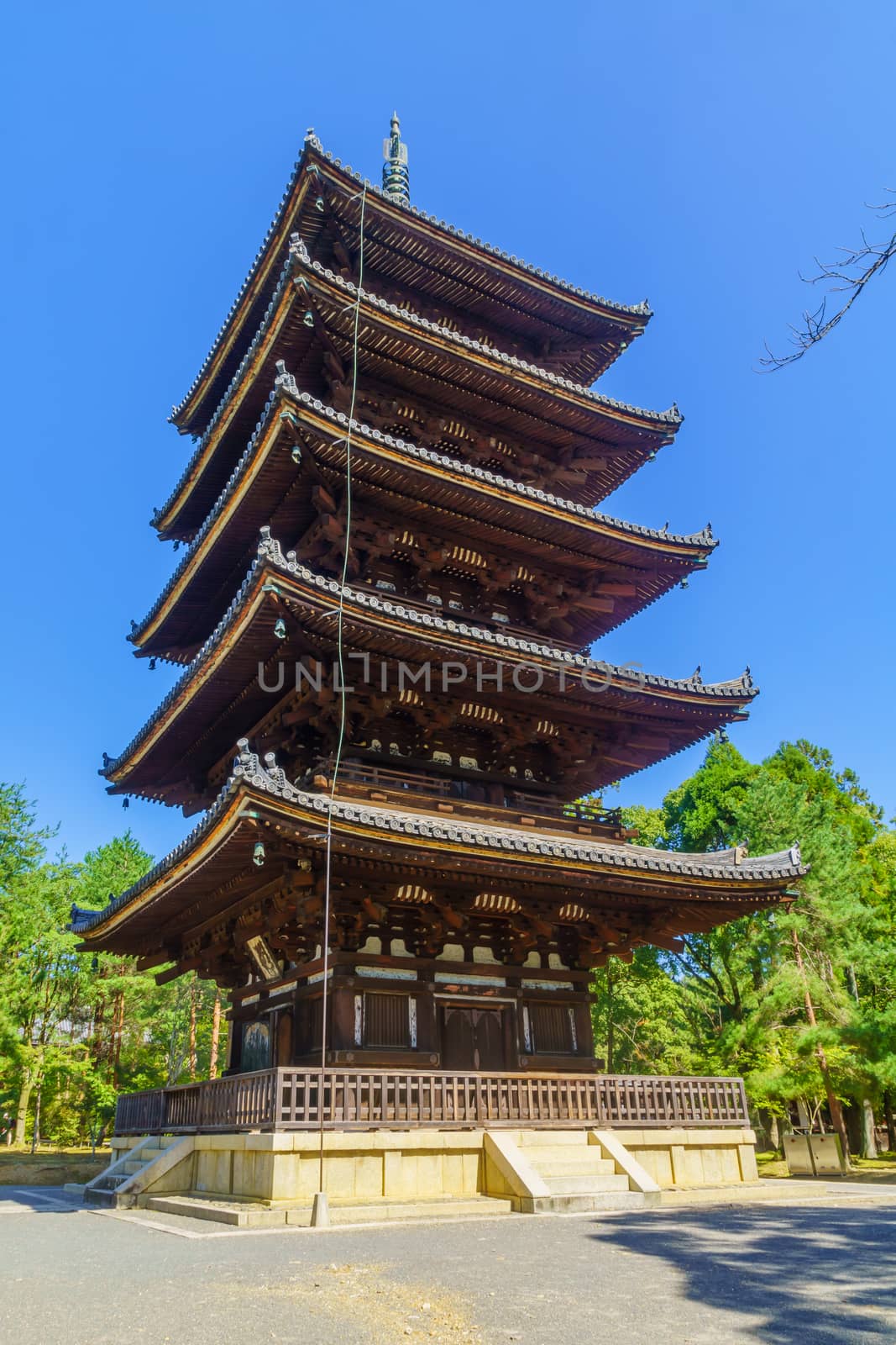 View of the Five Storied Pagoda of the Ninna-ji Temple, in Kyoto, Japan