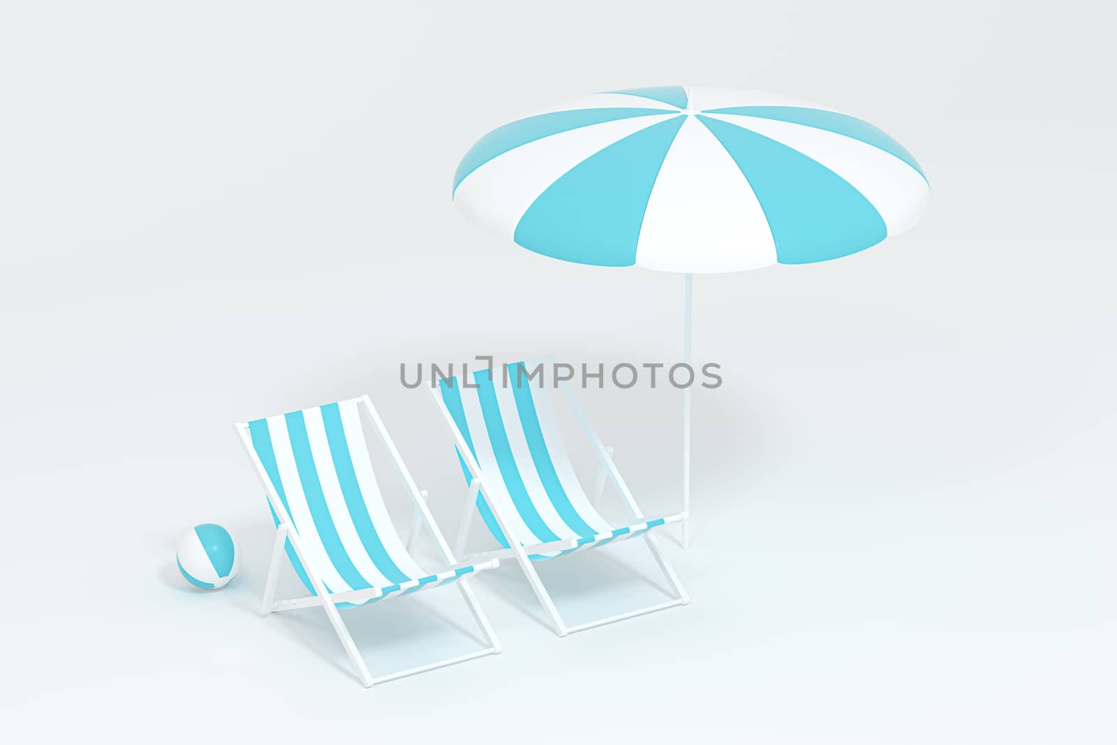 Sunshade, beach chair with orange background, 3d rendering. by vinkfan