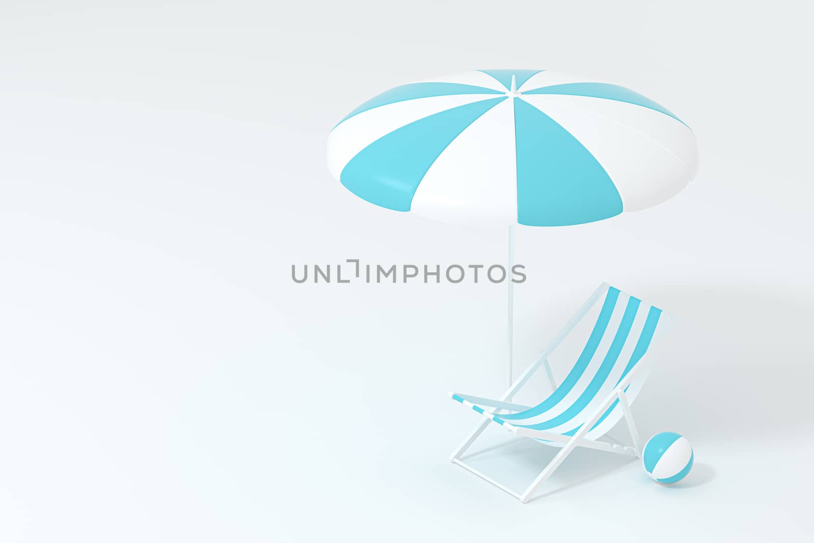 Sunshade, beach chair with orange background, 3d rendering. by vinkfan