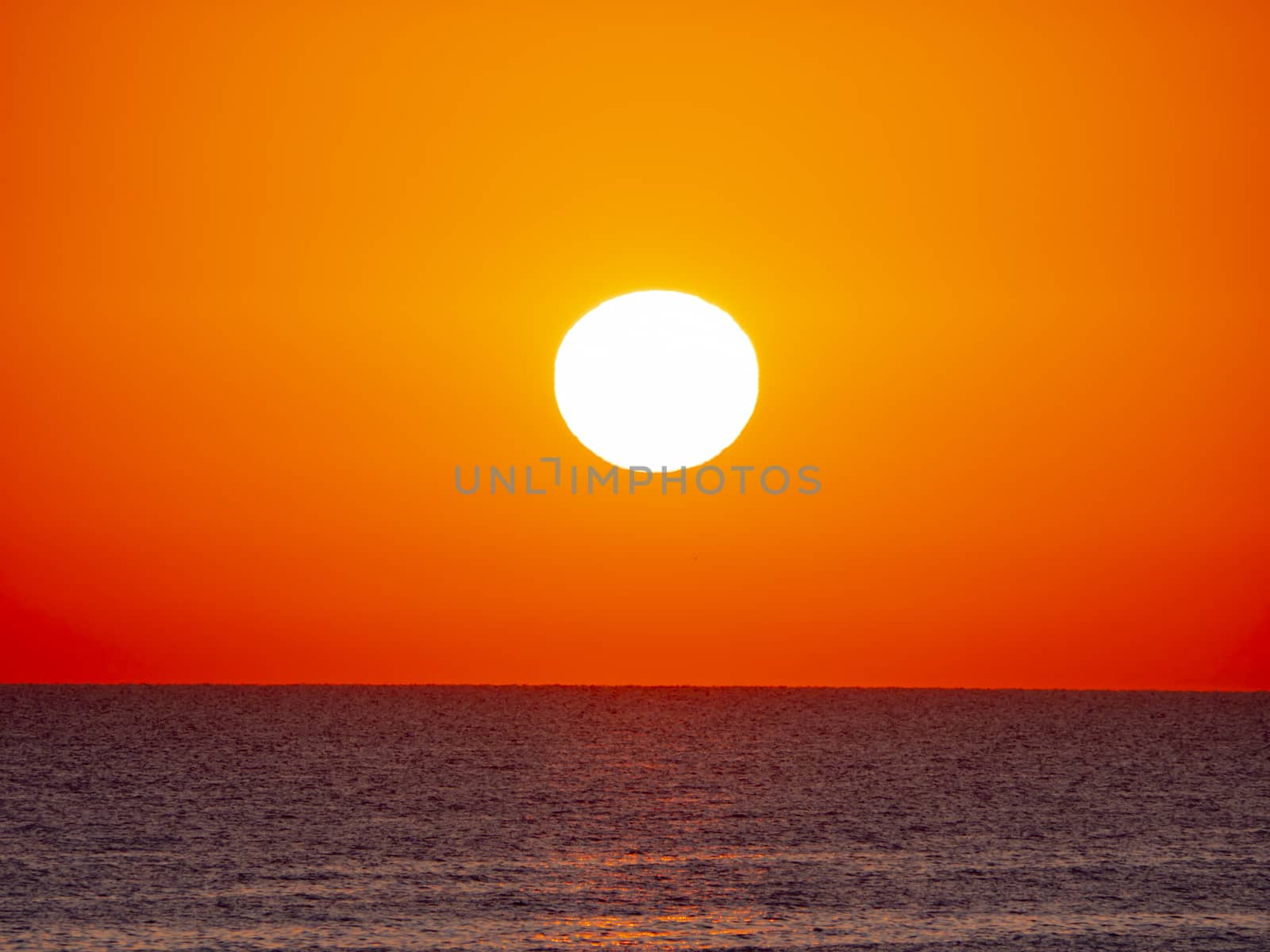 big sun down over sea sunrise, red sky