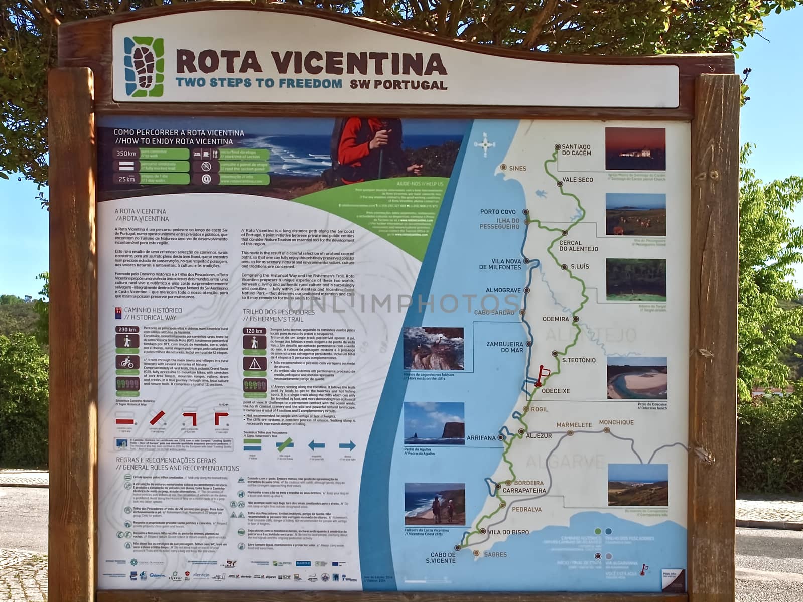 Map of the Rota Vincentina, the fishermens trail in Portugal