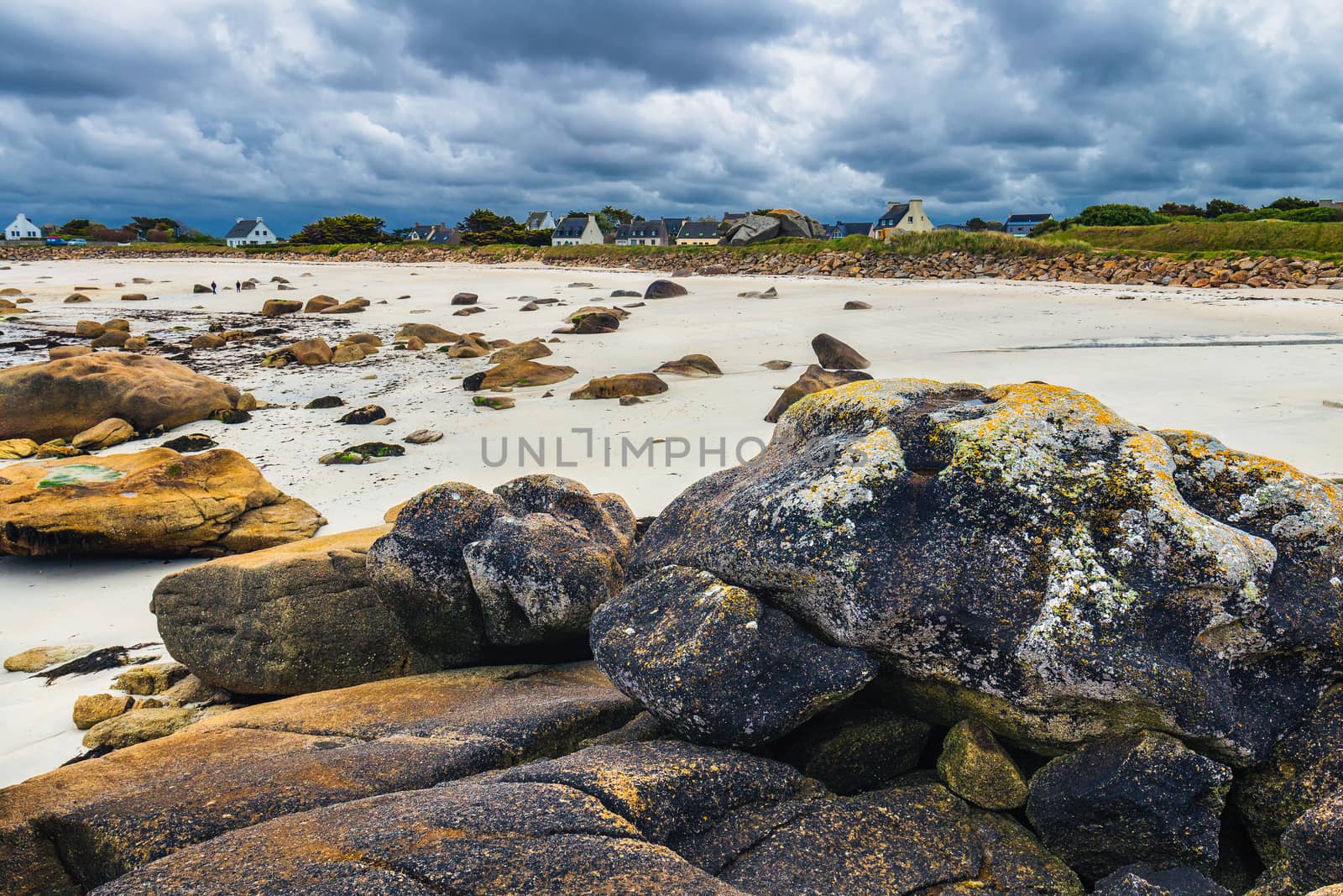 Sightseeing around Lighthouse Pontusval at Brignogan-Plages, Finistere. Brittany (Bretagne), France