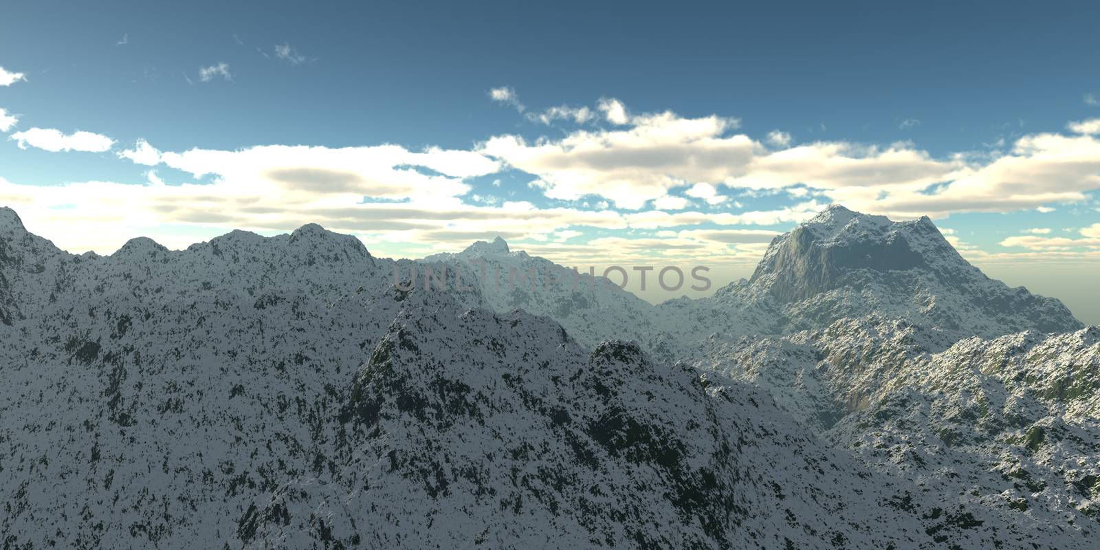 Winter high mountains with snow. 3d illustration by alex_nako