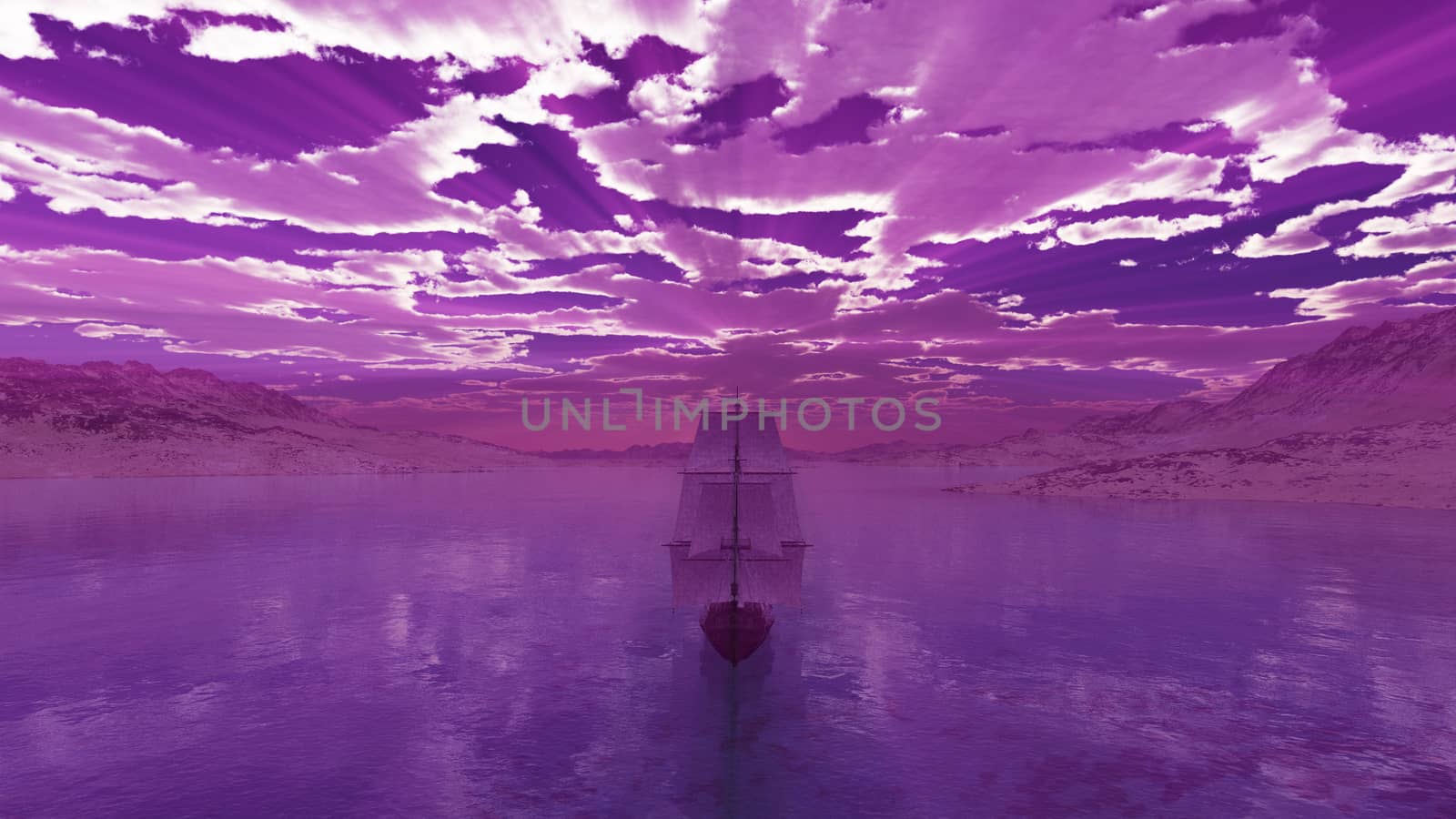 old ship at sea sunset illustration by alex_nako