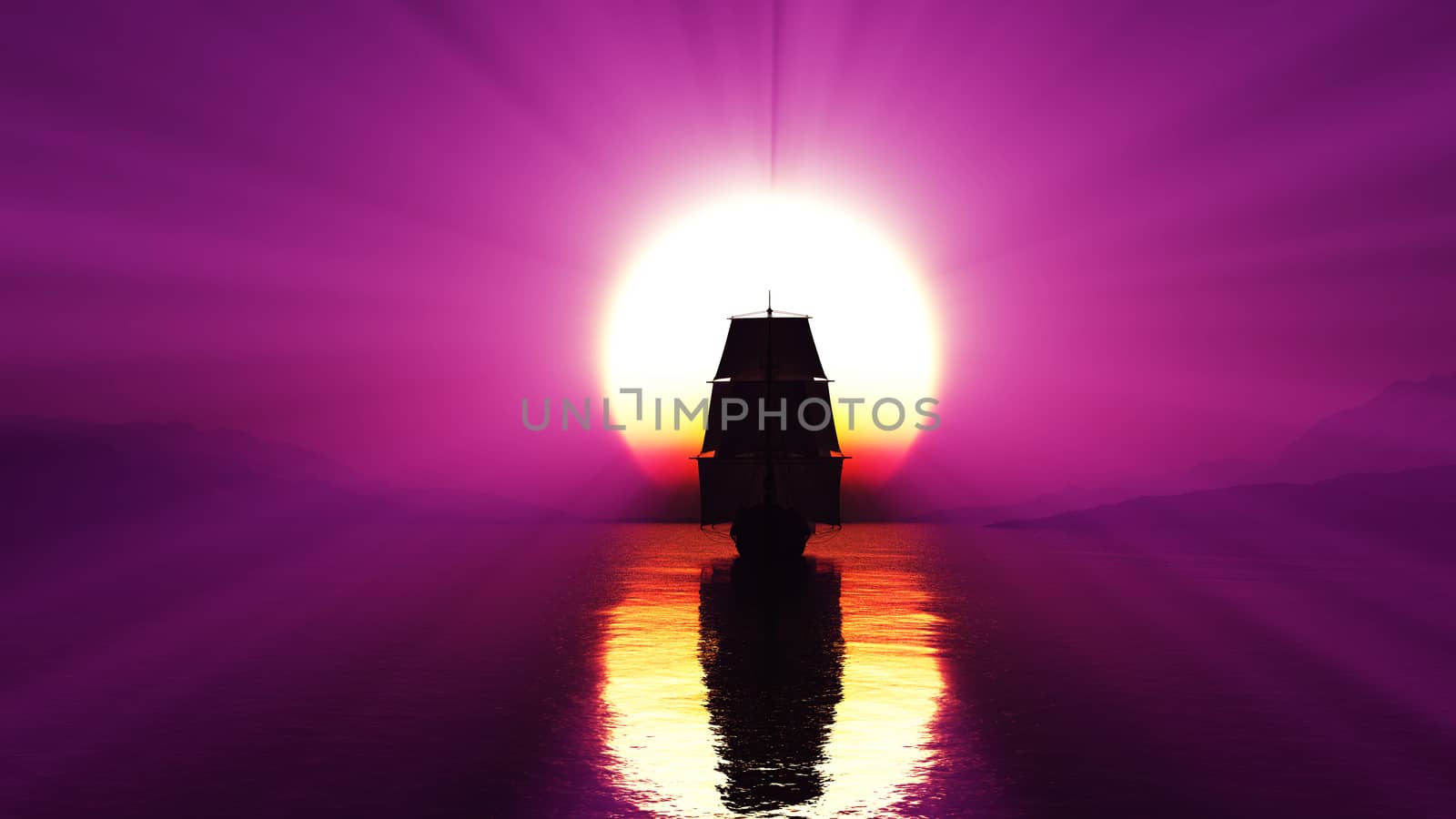old ship at sea sunset illustration by alex_nako
