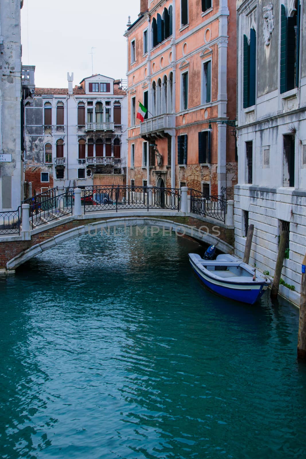 Canals, boats and bridges in Venice, Veneto, Italy