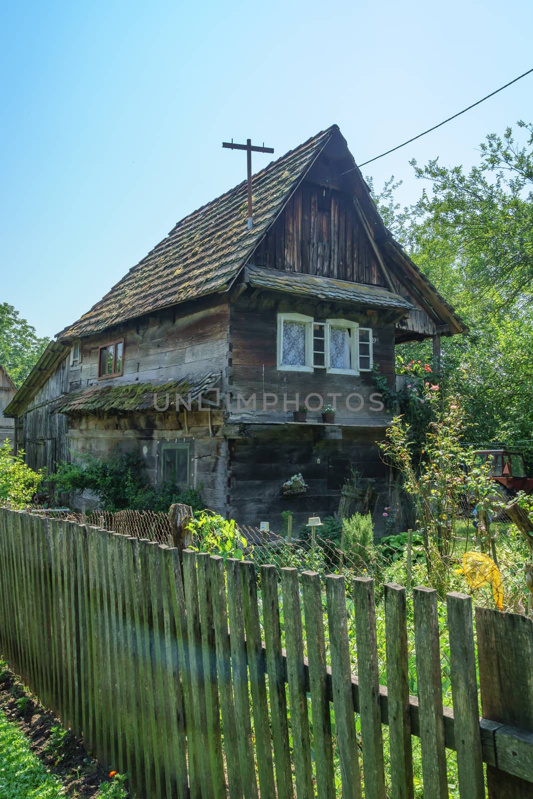 Typical wooden house, in the village Cigoc, Lonjsko Polje area, Croatia