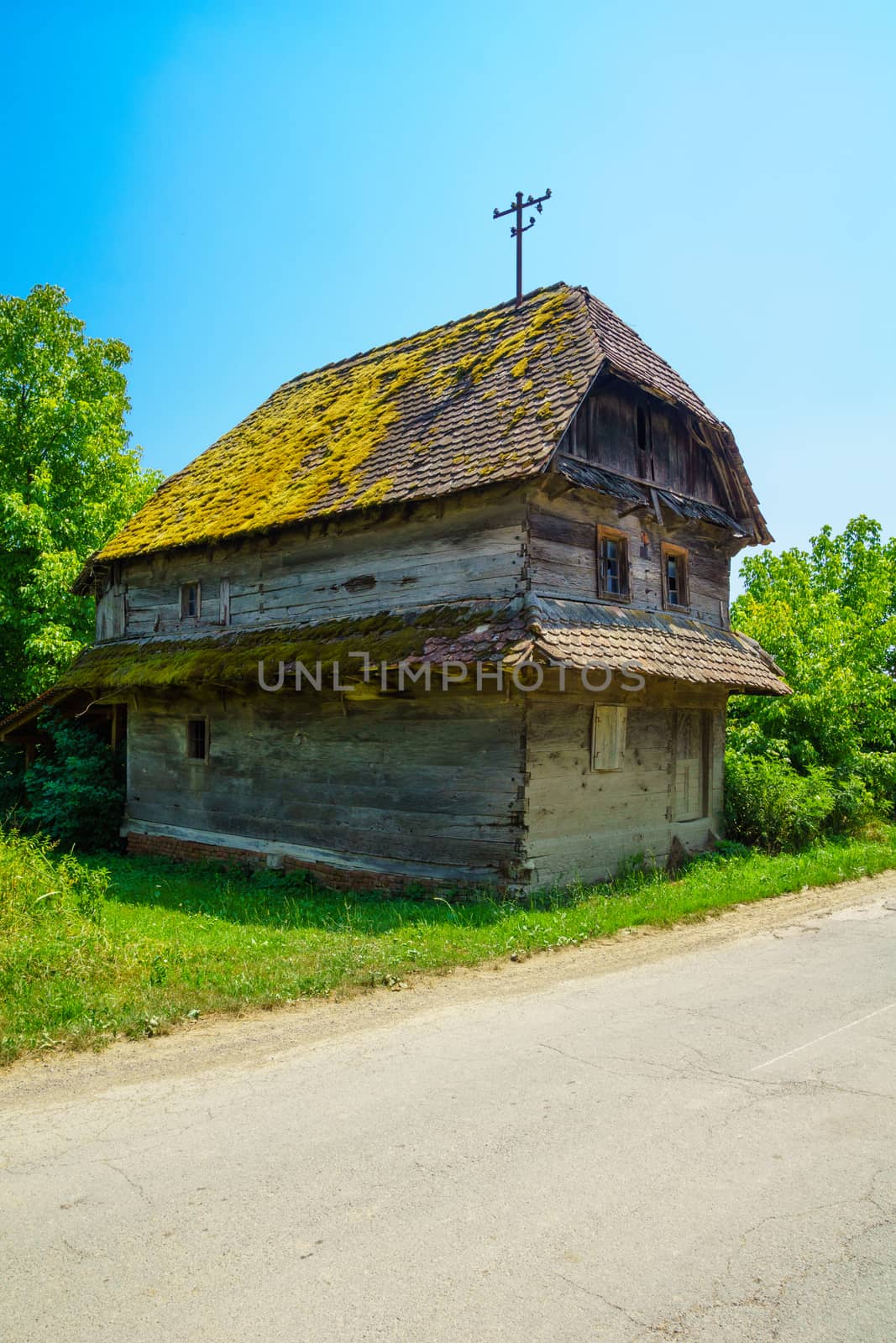 Typical wooden house in the village Krapje, Lonjsko Polje area, Croatia