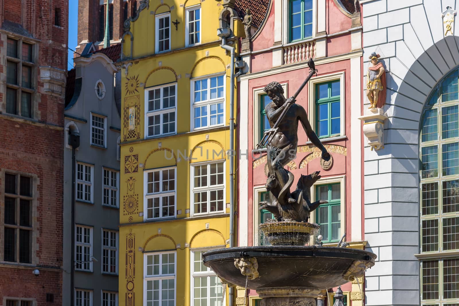 17th century Neptunes Fountain in Gdansk, one of the most distinctive landmarks of the city