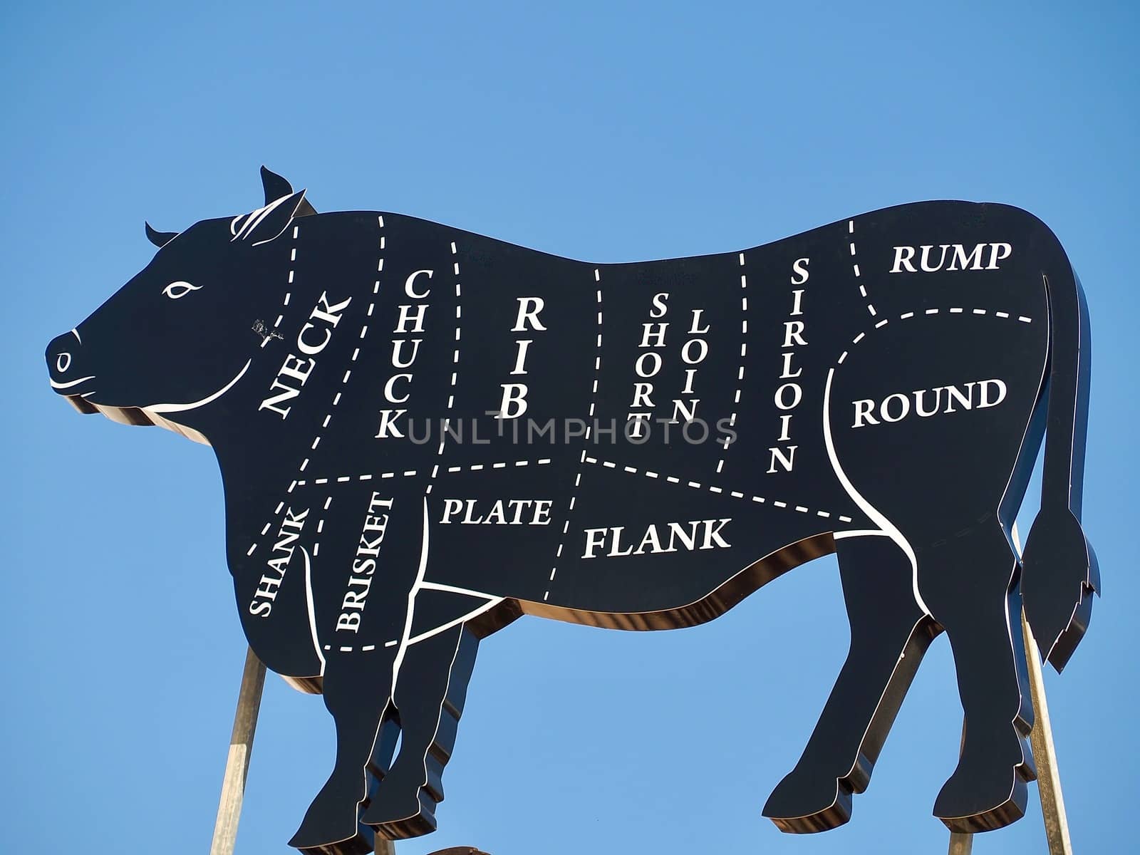 Beef sculpture with description of the parts of the meat