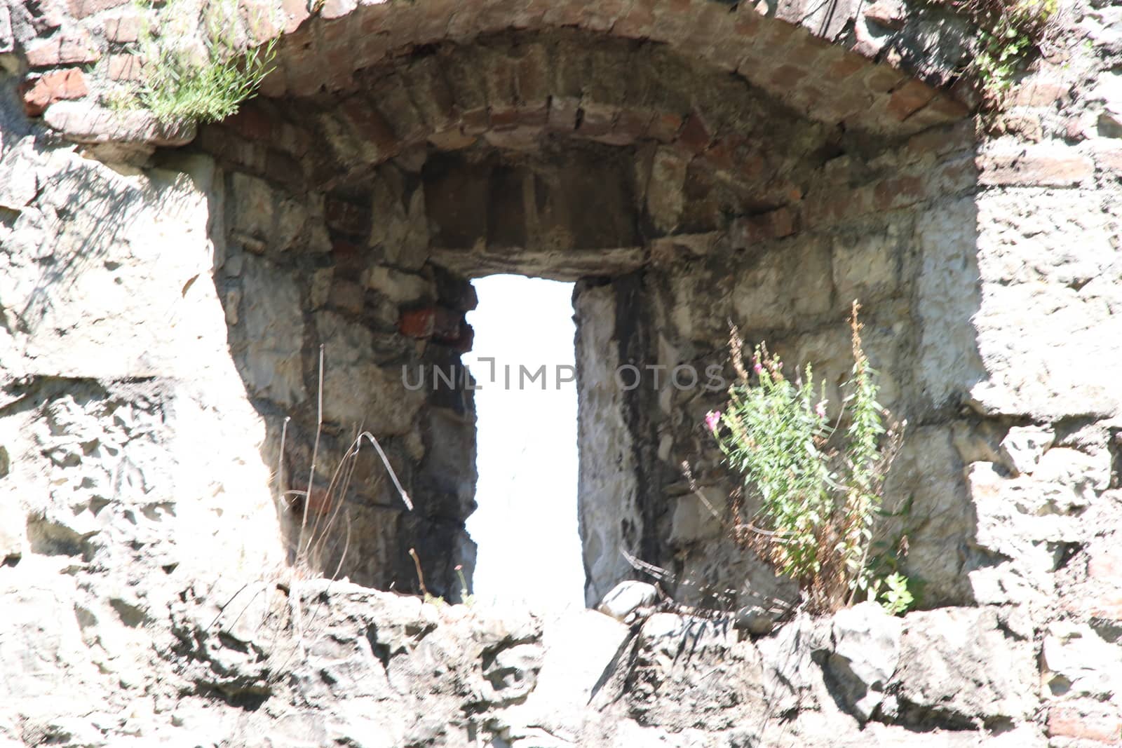 architectural detail in ancient castle in Brescia, a city in northern Italy