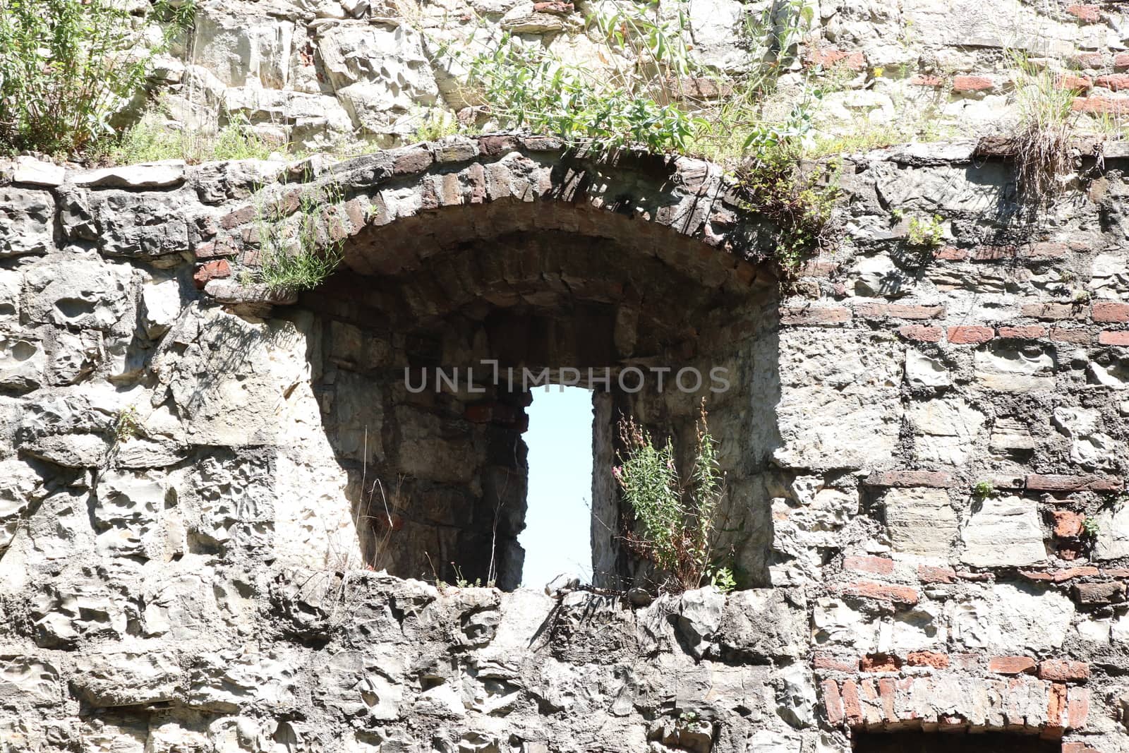 architectural detail in ancient castle in Brescia, a city in northern Italy