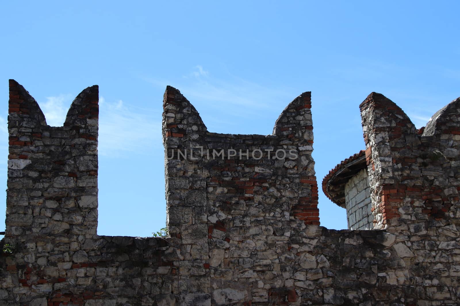 architectural detail in ancient castle in Brescia, a city in northern Italy