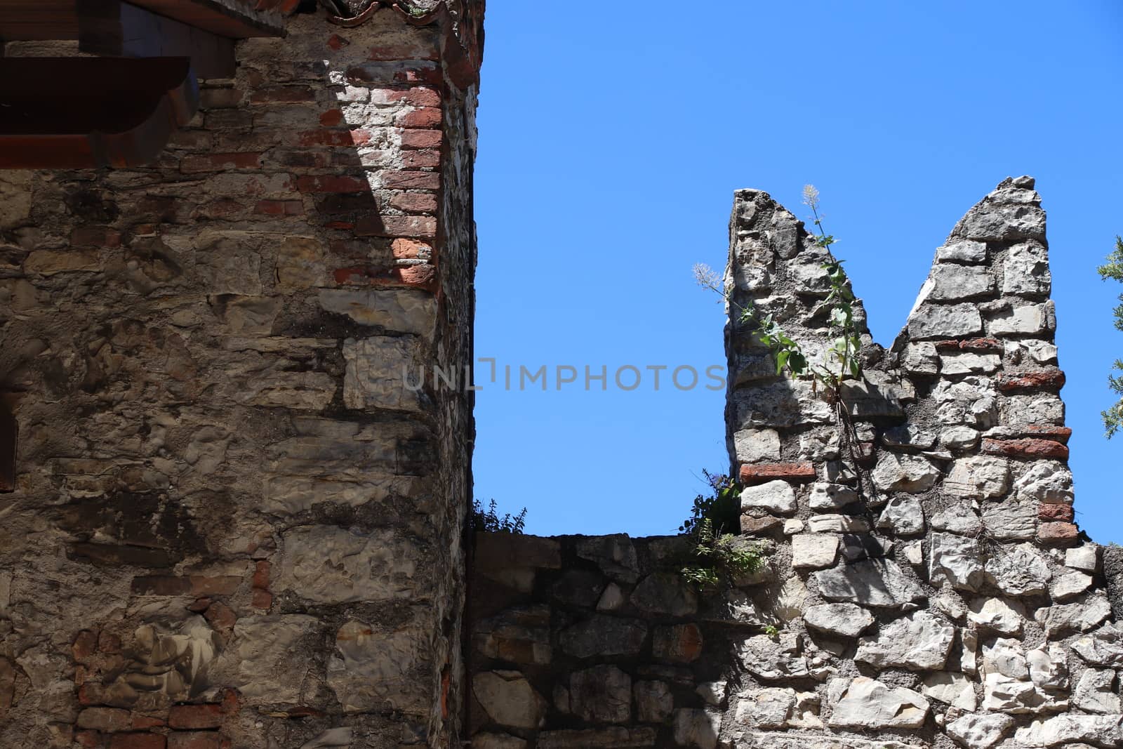 architectural detail in ancient castle in Brescia, a city in northern Italy