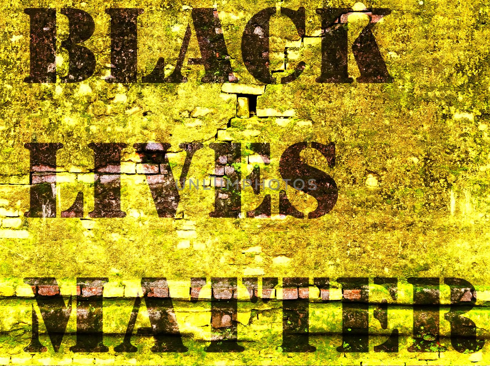 Black Lives Matter slogan liberation banner designs yellow stencil brickwall empty wall stone texture old background