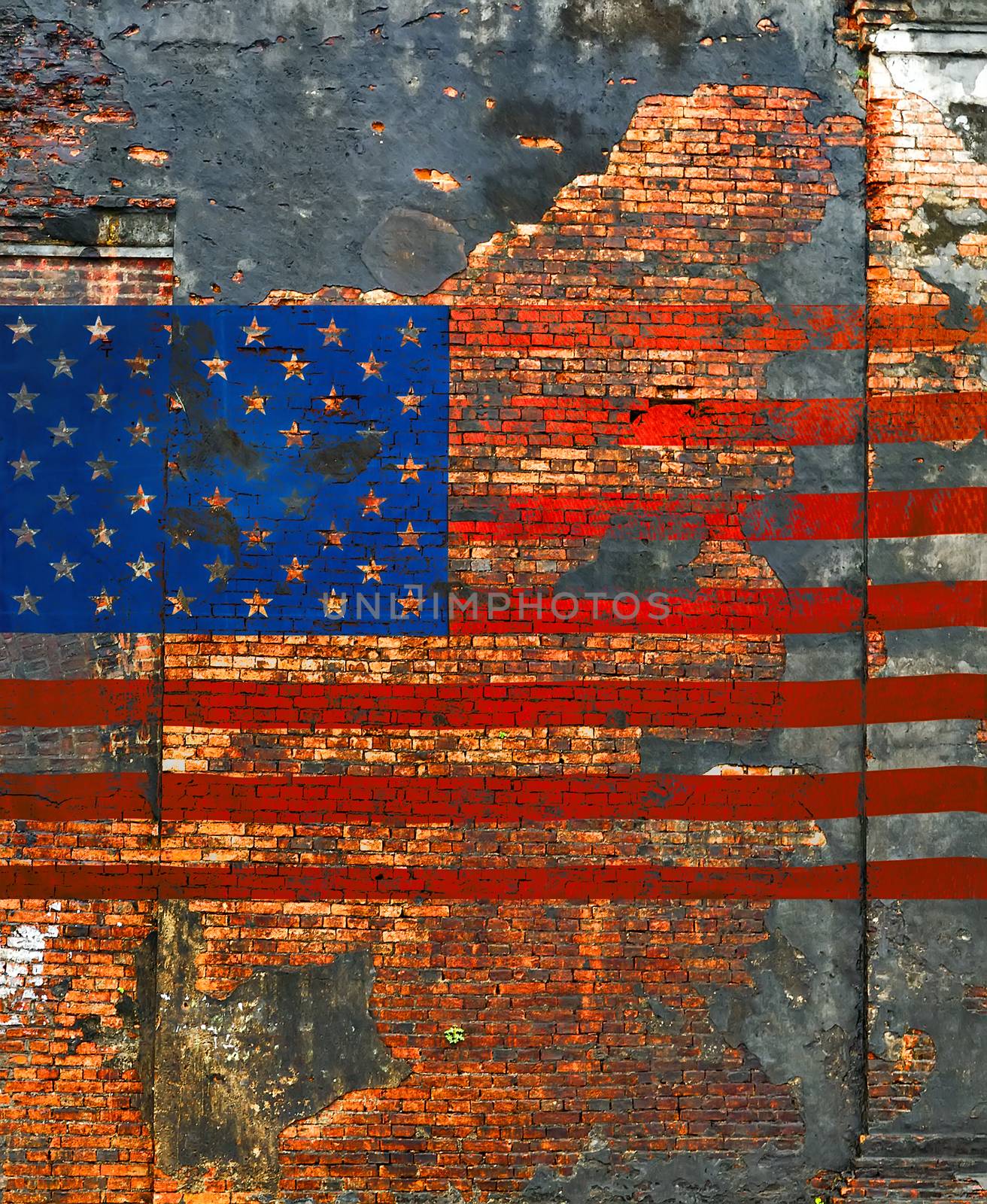 Brick wall background Flag of the United States of America USA by Vladyslav