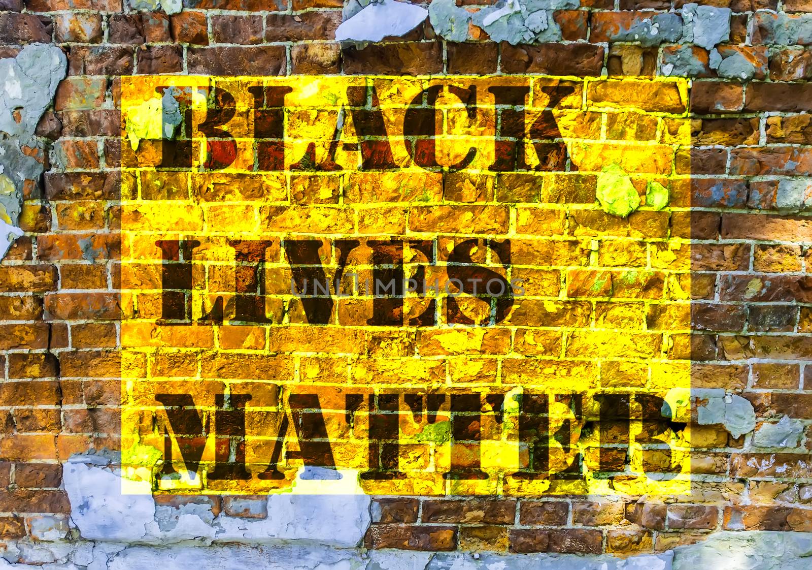 Black Lives Matter slogan anti Black racism african American stencil in brick wall background old blocks of stonework color architecture vintage