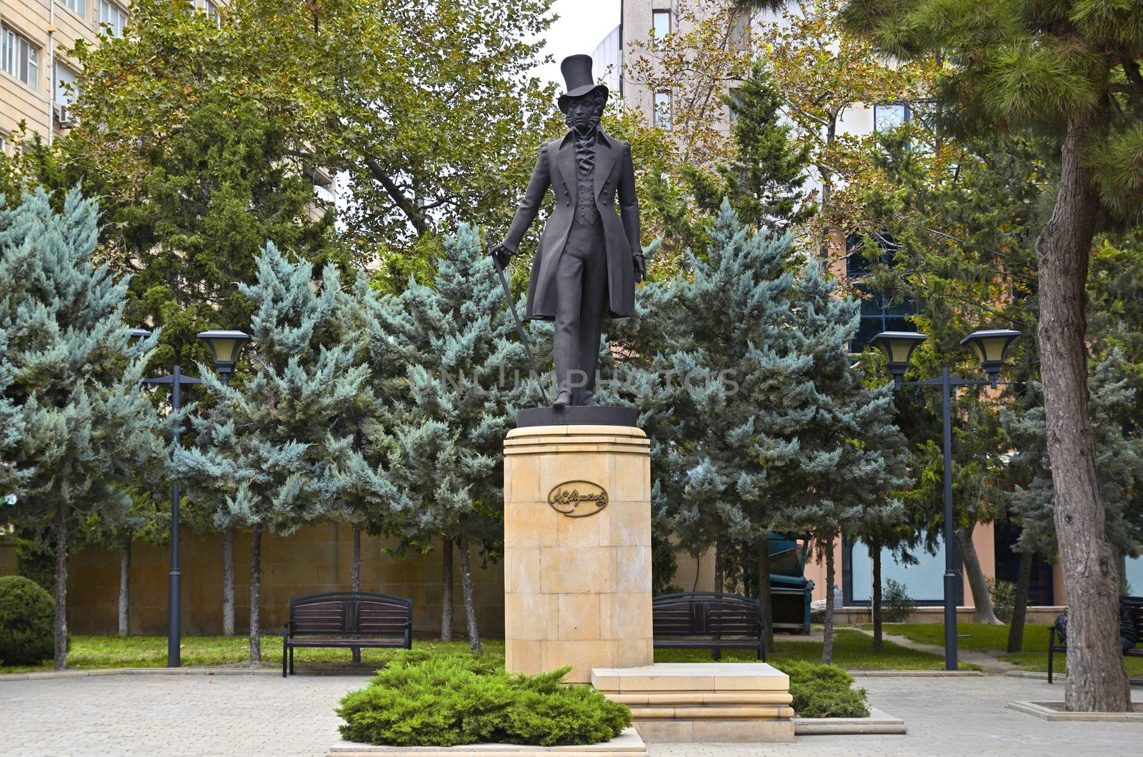 Monument to Russian poet and writer Alexander Pushkin in Baku by moviephoto