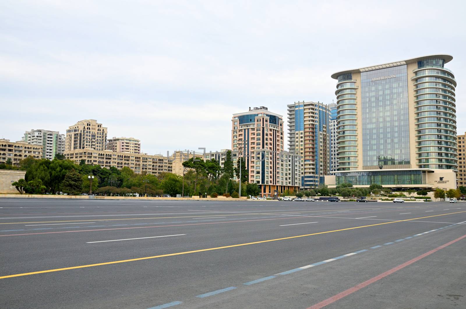 15-10-2018, Baku.Azerbaijan.Platitude "Freedom"-"Azadlig"  located on the shores of the Caspian Sea.Hotel Absheron Marriott, Hilton.