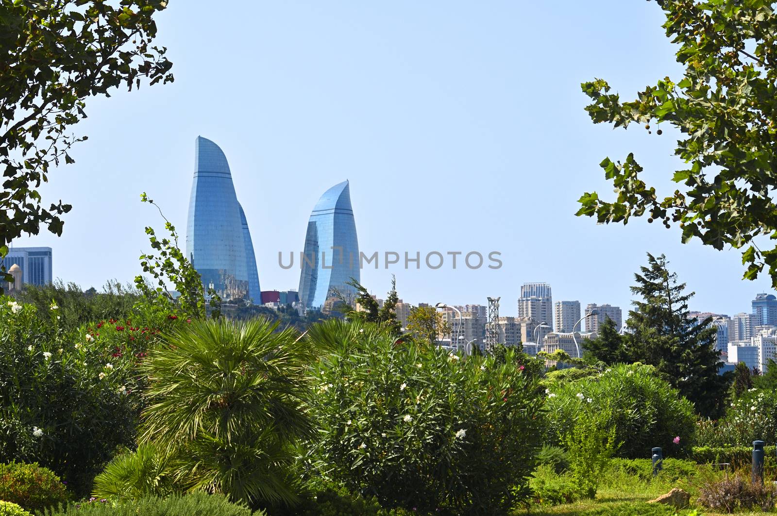 Panorama Baku.Overview of the upland park from the side of the b by moviephoto