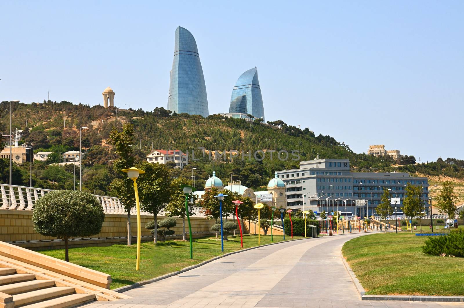 15-10-2018.Baku.Azerbaijan.Seaside Boulevard on the Caspian shore in Baku in summer.