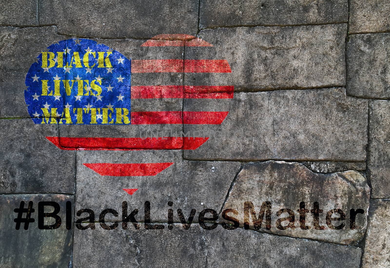 Black Lives Matter hashtag African-American people Protest against Black racism stencil heart United States of America United States Flag of the USA Old brick wall background texture stone