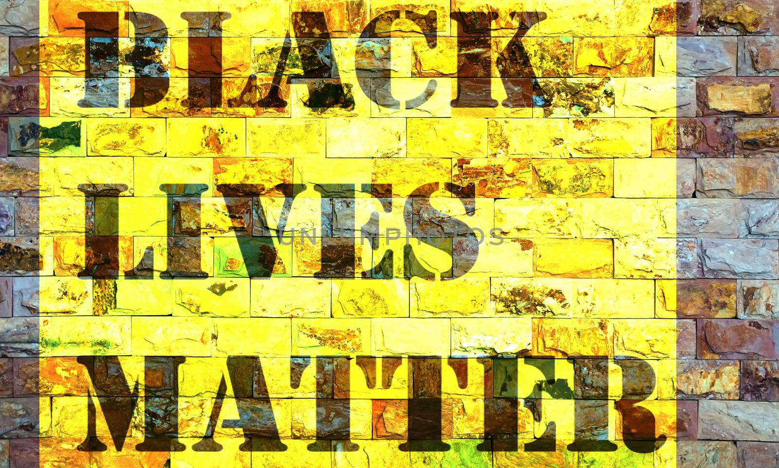 Black Lives Matter slogan anti Black racism african American stencil in bricks of Cement Wall Fence Stone