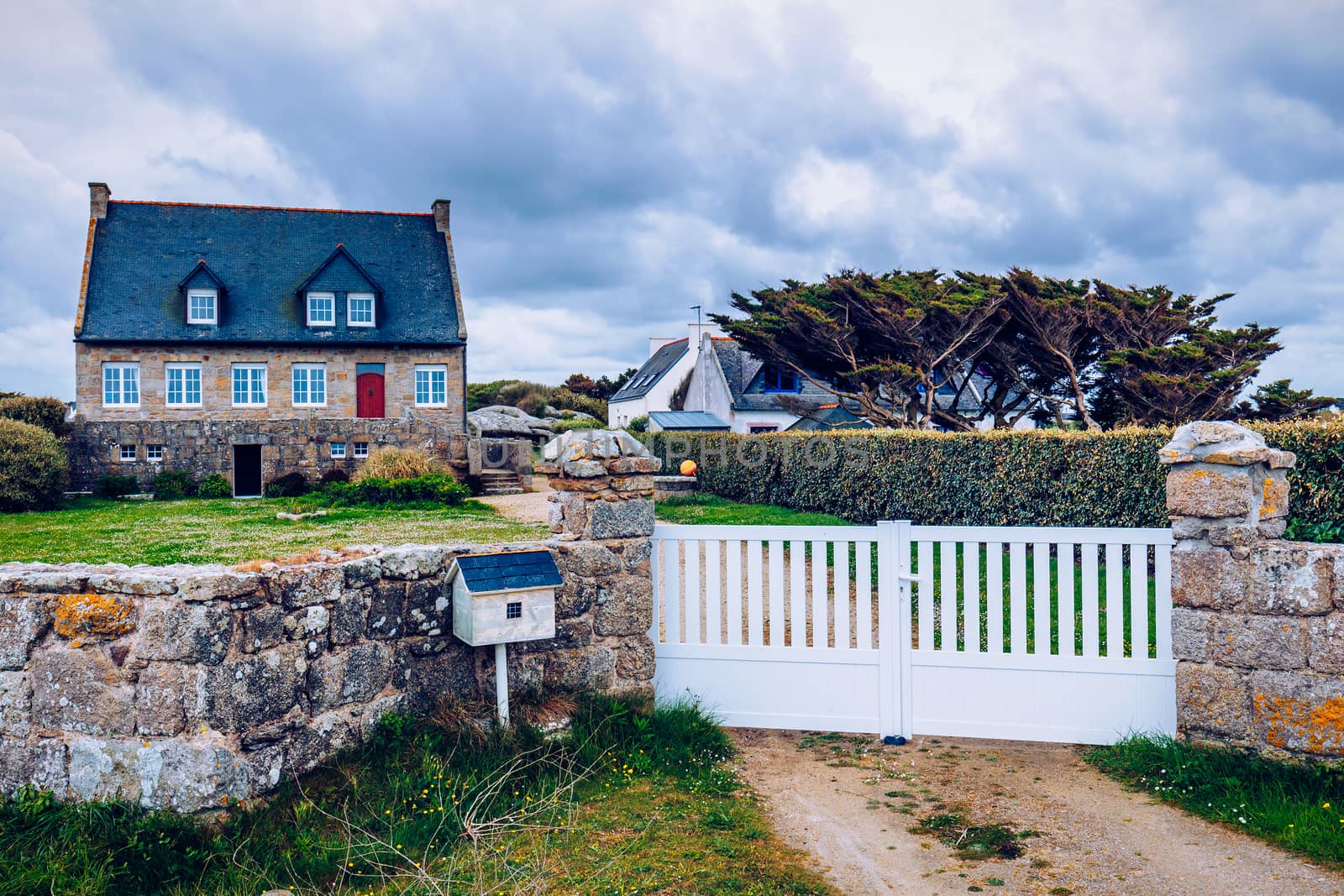 Sightseeing around Lighthouse Pontusval at Brignogan-Plages, Finistere. Brittany (Bretagne), France