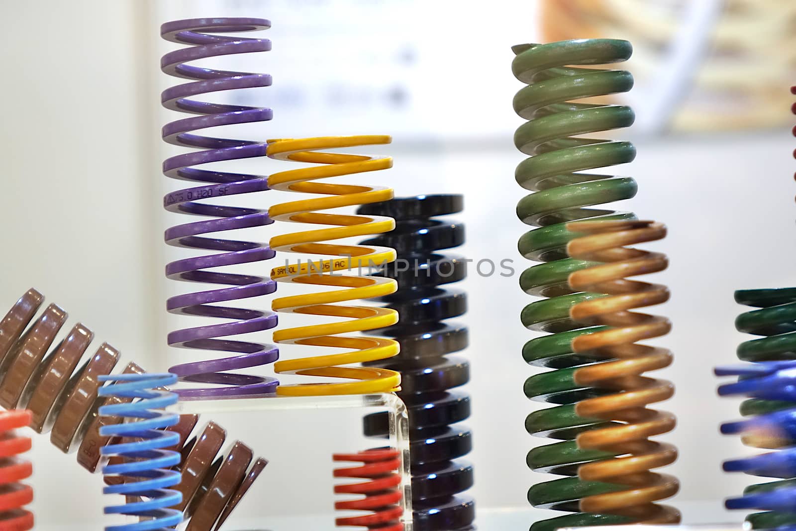 KAOHSIUNG, TAIWAN -- MARCH 30, 2019: Specialized coil springs are on display at a booth at an industrial fair.
