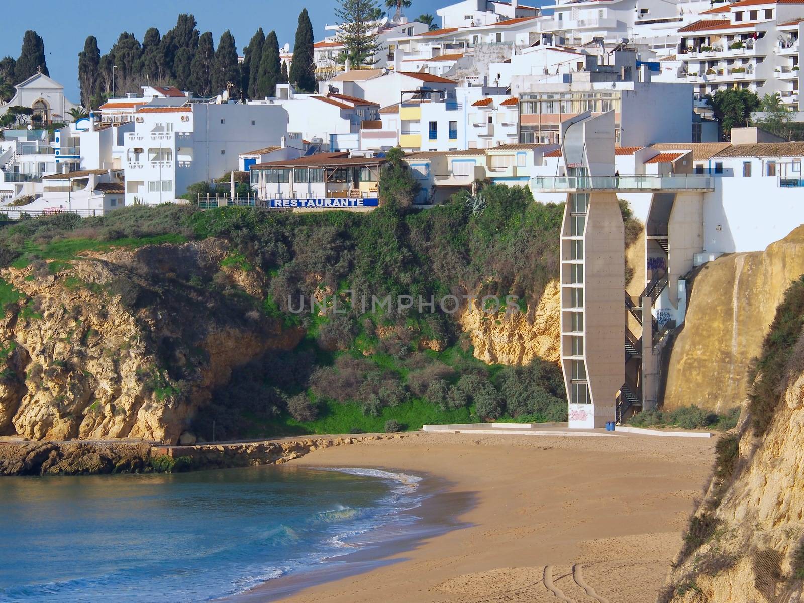 Empty Cityscape and beach of Albufeira in Portugal by Stimmungsbilder