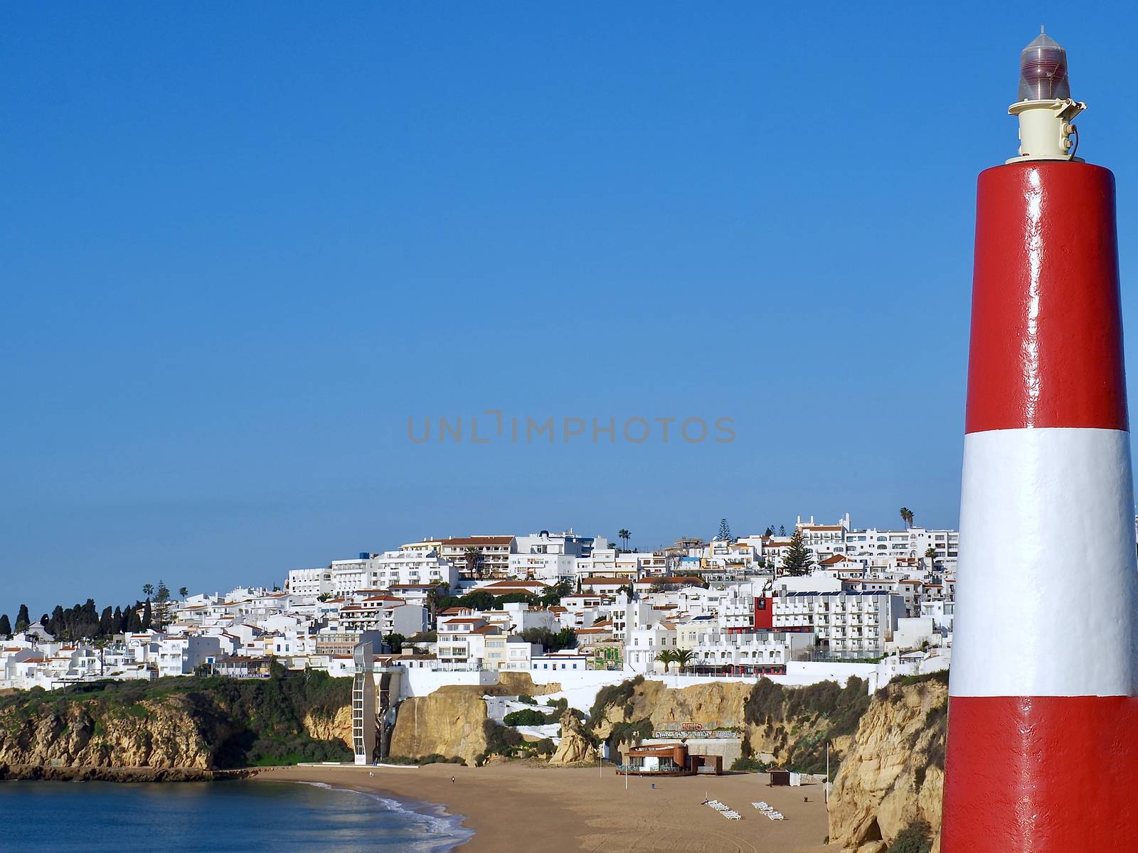 Empty Cityscape and beach of Albufeira in Portugal by Stimmungsbilder