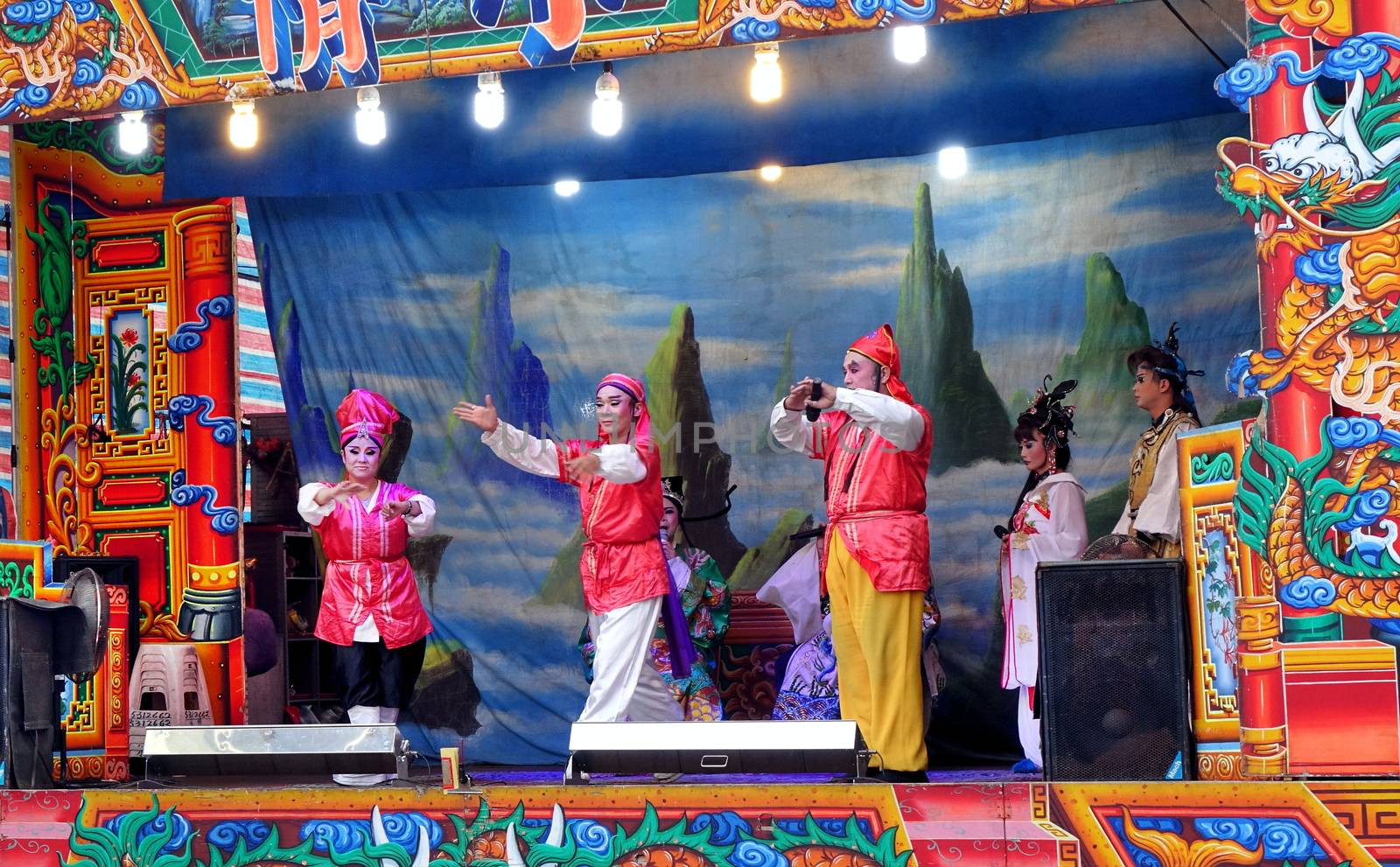 KAOHSIUNG, TAIWAN -- OCTOBER 26, 2018: Taiwan folk opera is performed in an outdoor public space as part of a temple celebration.