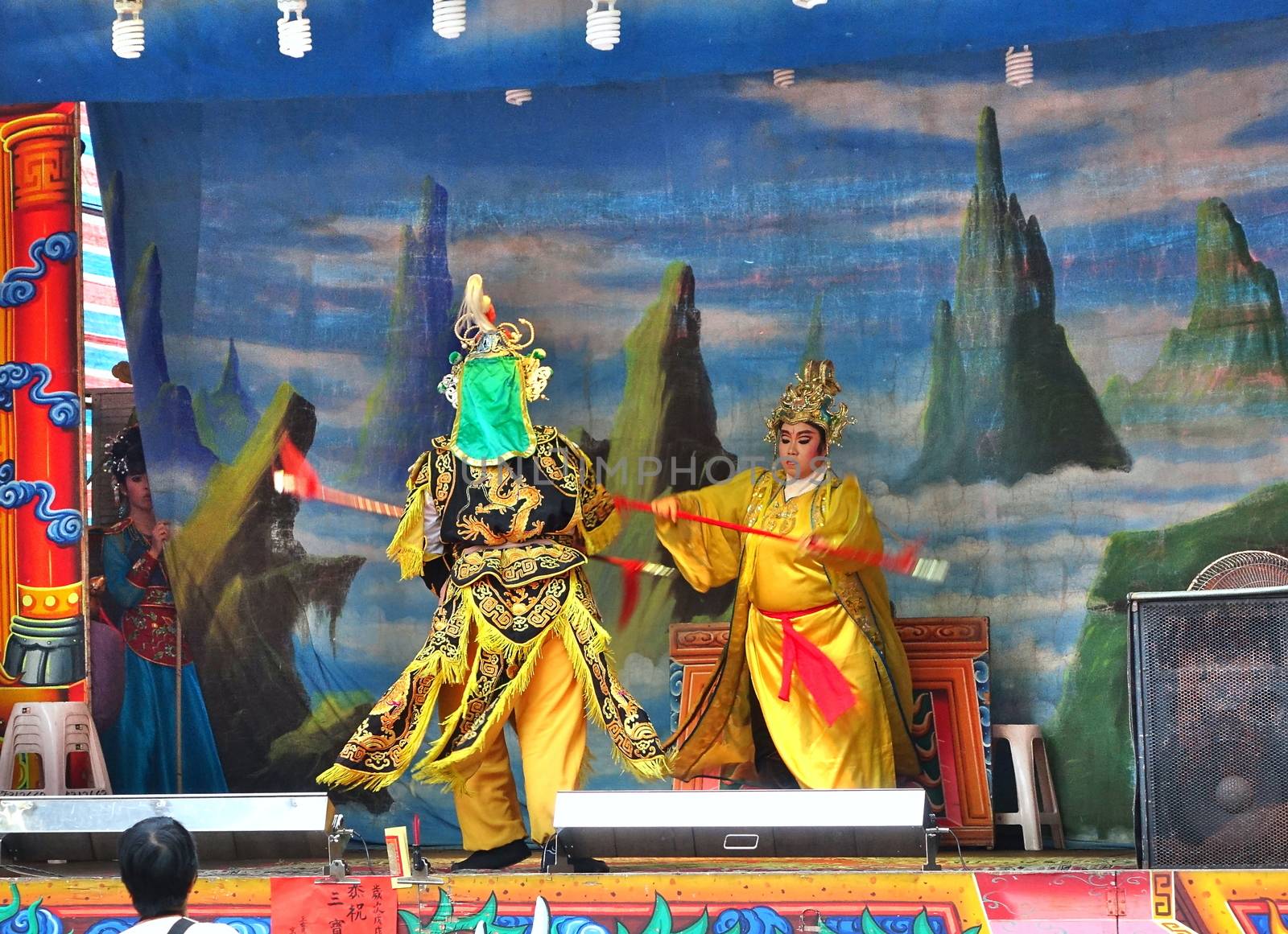 KAOHSIUNG, TAIWAN -- OCTOBER 26, 2018: Taiwan folk opera is performed in an outdoor public space as part of a temple celebration.