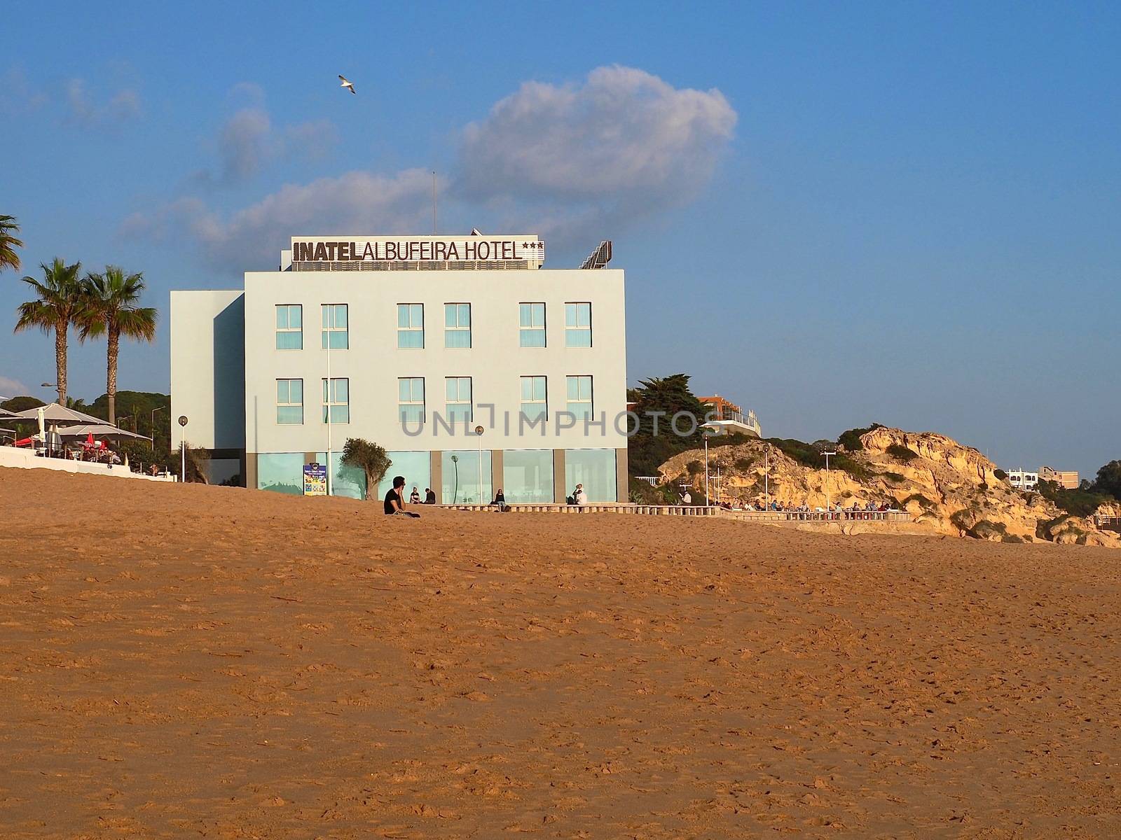 Facde of the blue Inatel hotel in Albufeira in Portugal by Stimmungsbilder