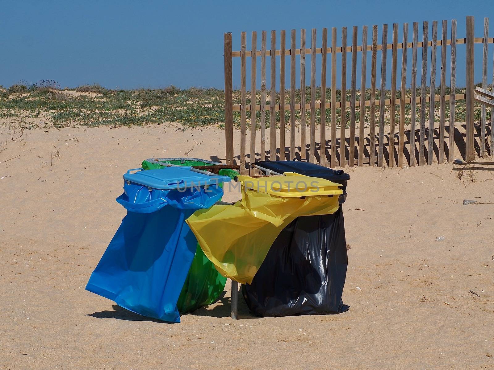Waste separation at a Algarve beach