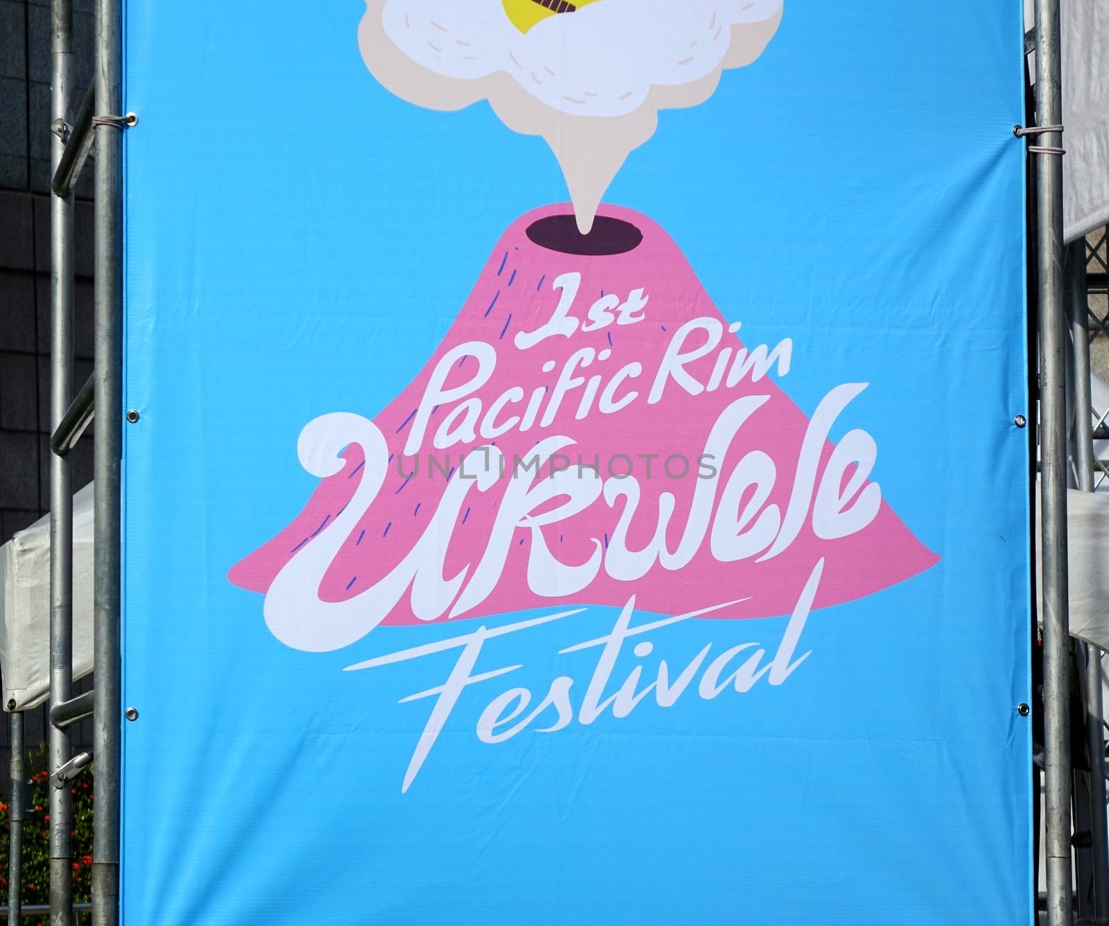 KAOHSIUNG, TAIWAN -- APRIL 23, 2016: The logo of the 1st Pacific Rim Ukulele Festival, a free outdoor event.