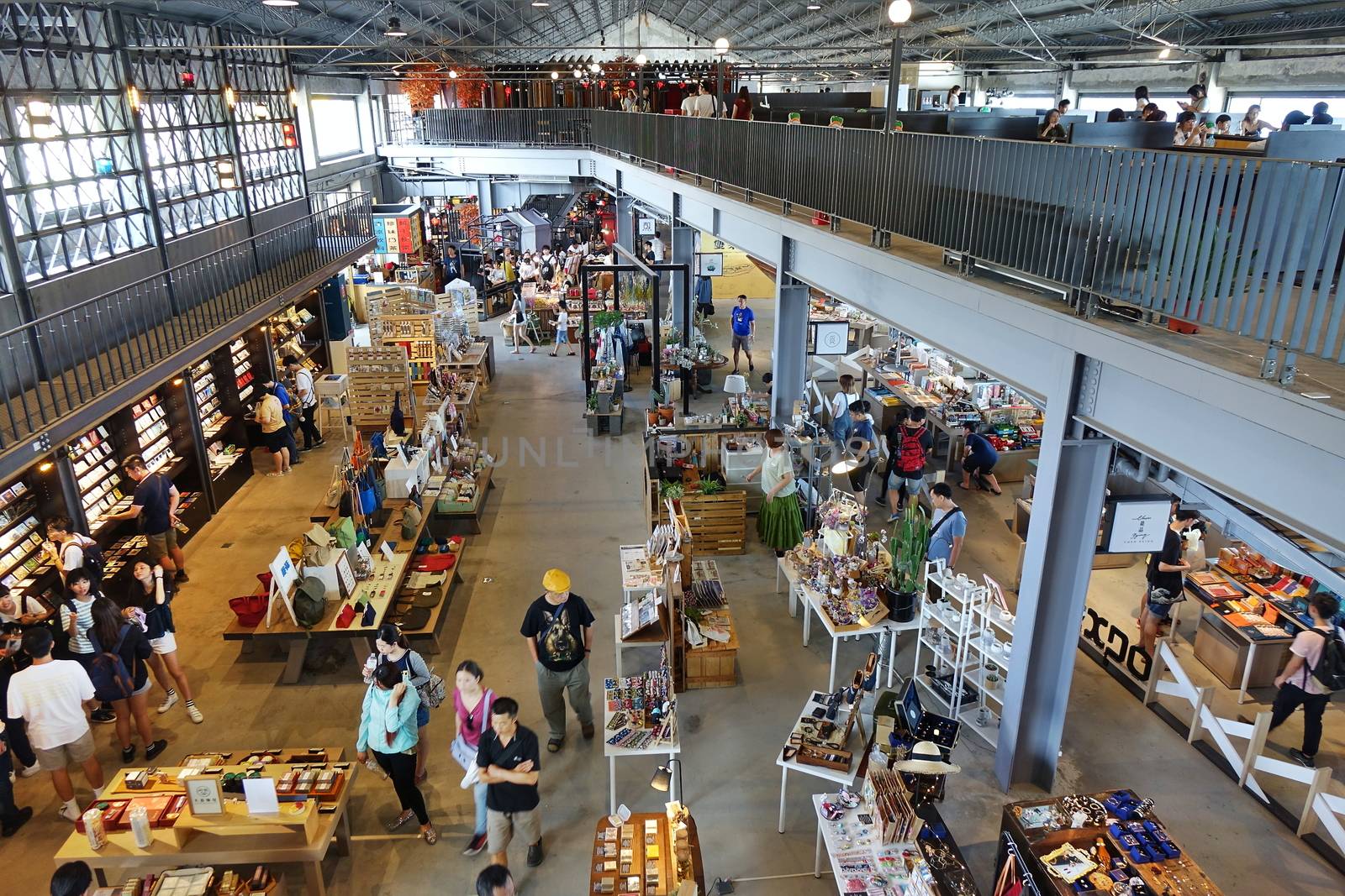 KAOHSIUNG, TAIWAN -- JUNE 10, 2018: An interior view of the recently completed Warehouse Two mall, a converted storage building by the harbor.