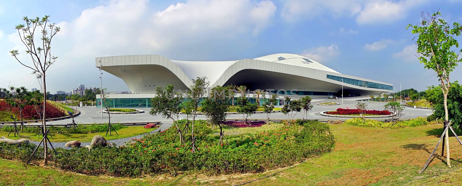 KAOHSIUNG, TAIWAN -- MAY 5, 2018: A panoramic view of the recently completed National Center for the Performing Arts located in the Weiwuying Metropolitan Park
